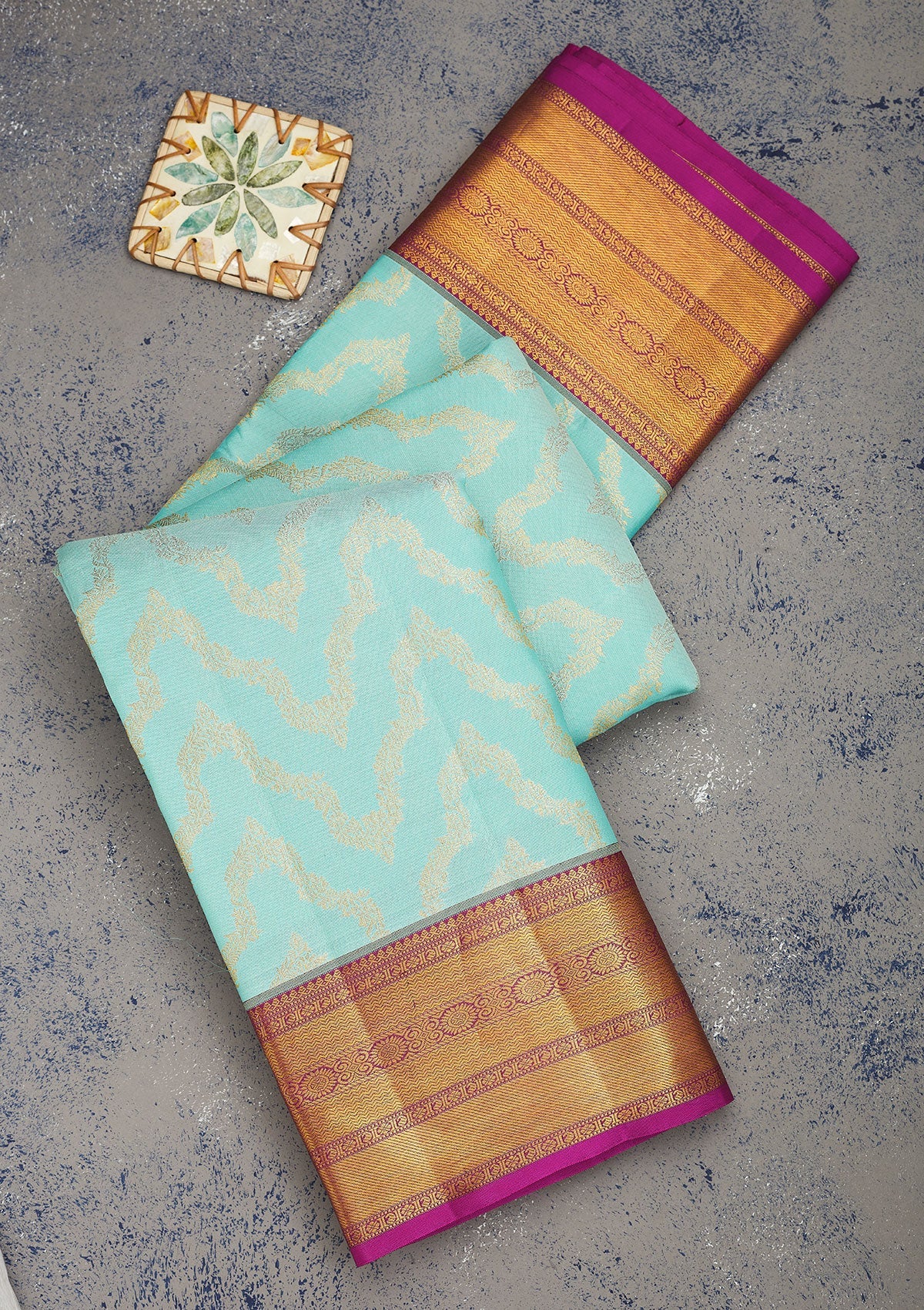 Koskii Sky Blue Zariwork Pure Silk Saree – Women's