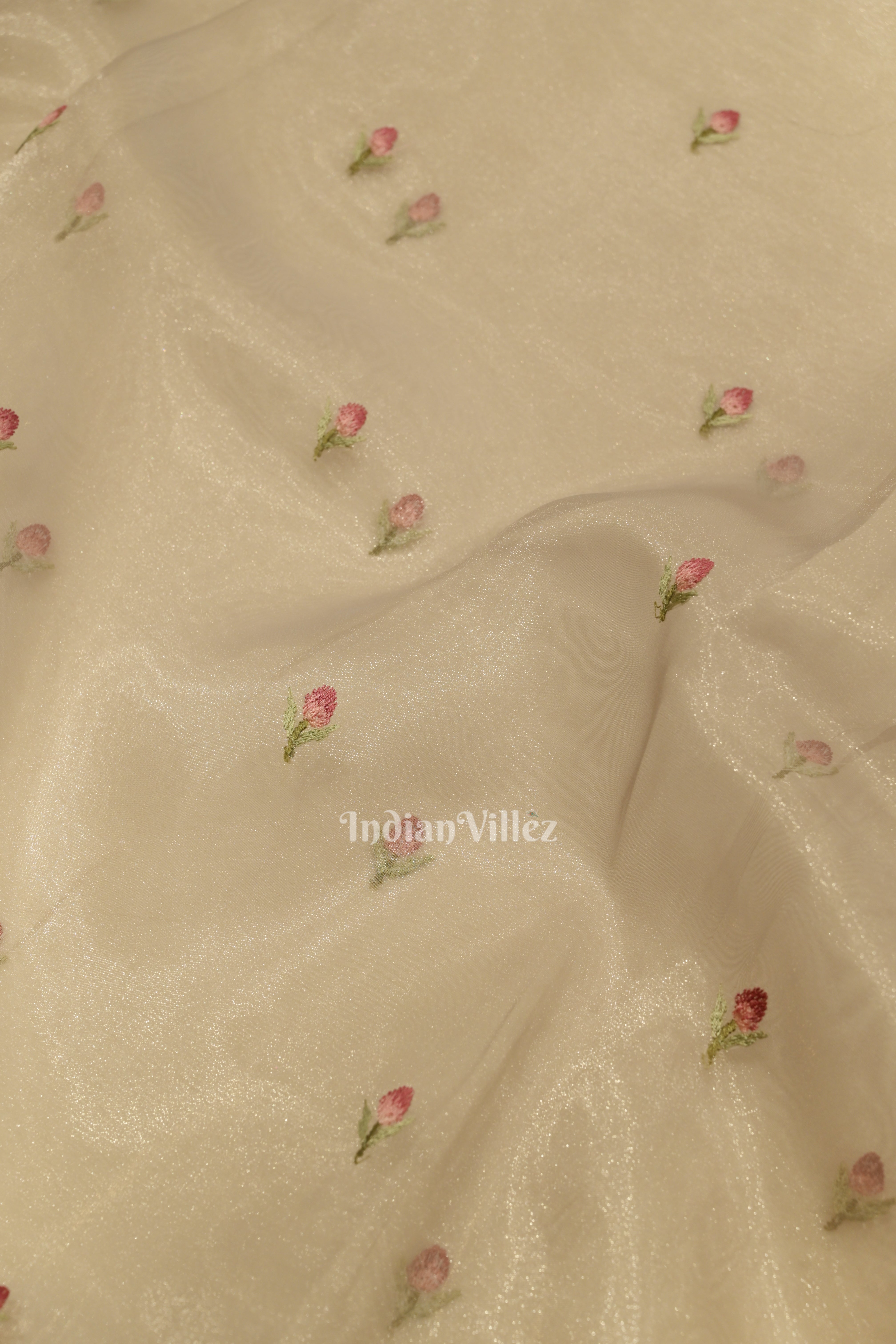 IndianVillèz Basil Green Kora Banarasi Tissue Saree with Embroidery Work - view 4