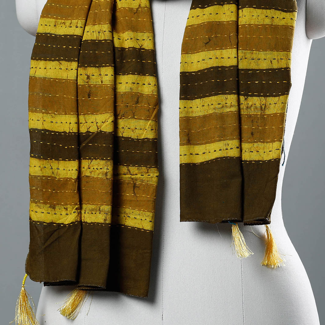 ARTISAN HAND BLOCK PRINTS Brown - Bagru Block Printed Tagai Work Cotton Stole with Tassels - view 2