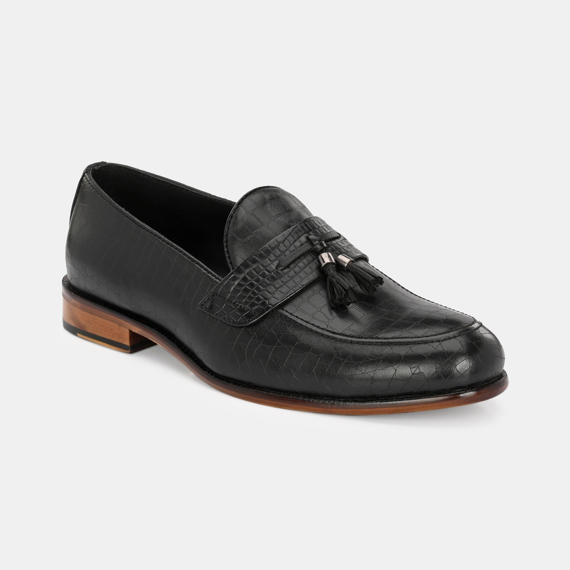 Black Laser Engraved Tassel Loafers by Lafattio - view 4