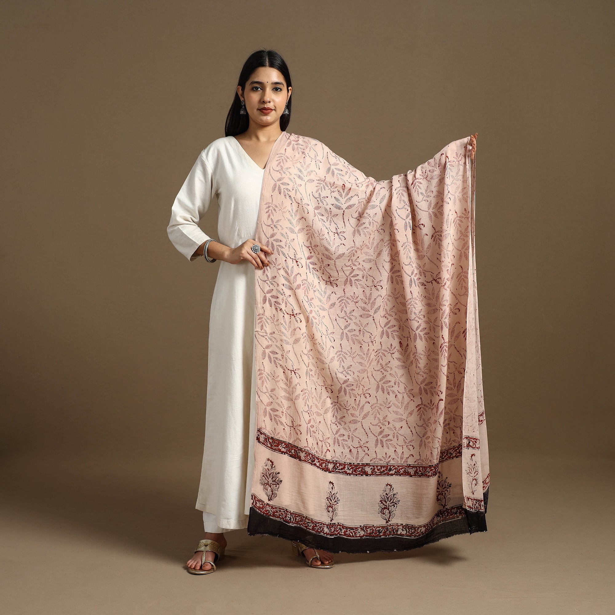 ARTISAN HAND BLOCK PRINTS Beige - Block Print Mul Cotton Bagru Dupatta 12 - view 2