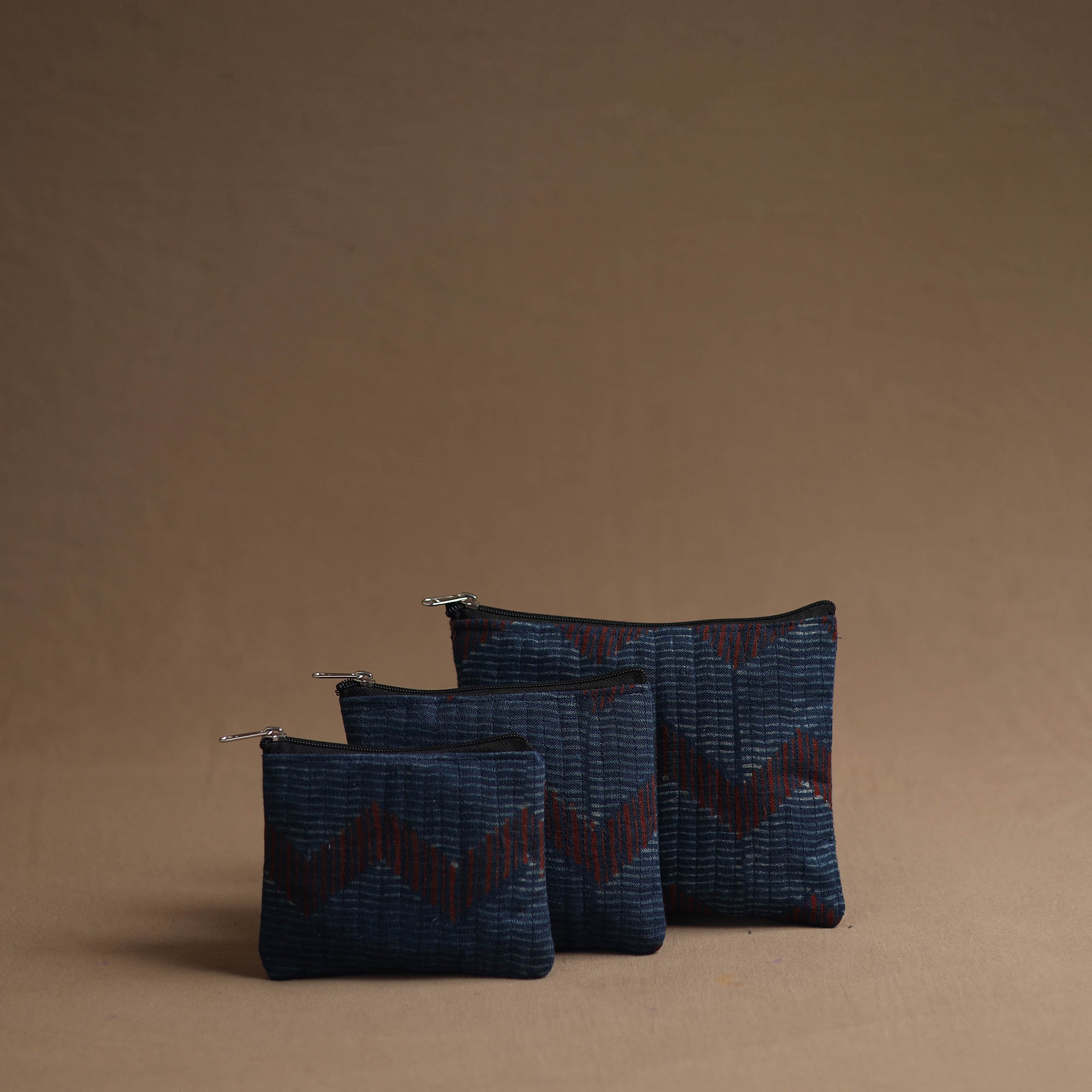 NOORI BAZAR Black - Blue - Handmade Cotton Multipurpose Utility Pouches (set of 3) 02