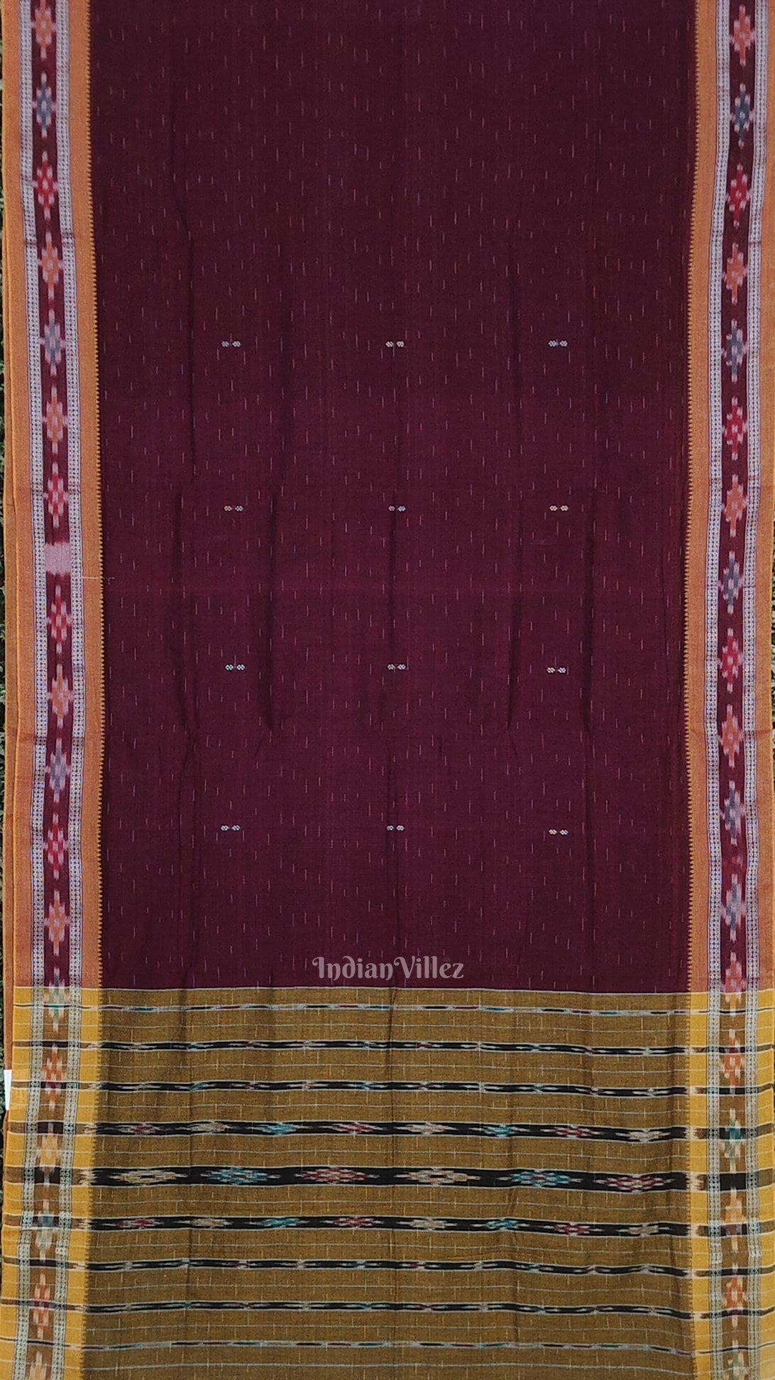 IndianVillèz Purple Wine Odisha Ikat Maniabandha Cotton Saree