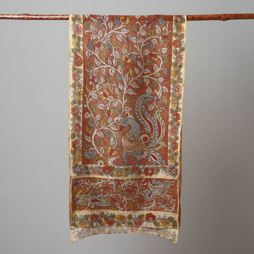 DWARAKA PLUS Brown - Kalamkari Handpainted Pure Handloom Chanderi Silk Stole - view 2