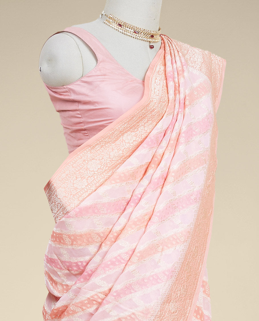 Pothys Peach rangkat style banaras georgette saree with contrast floral zari border