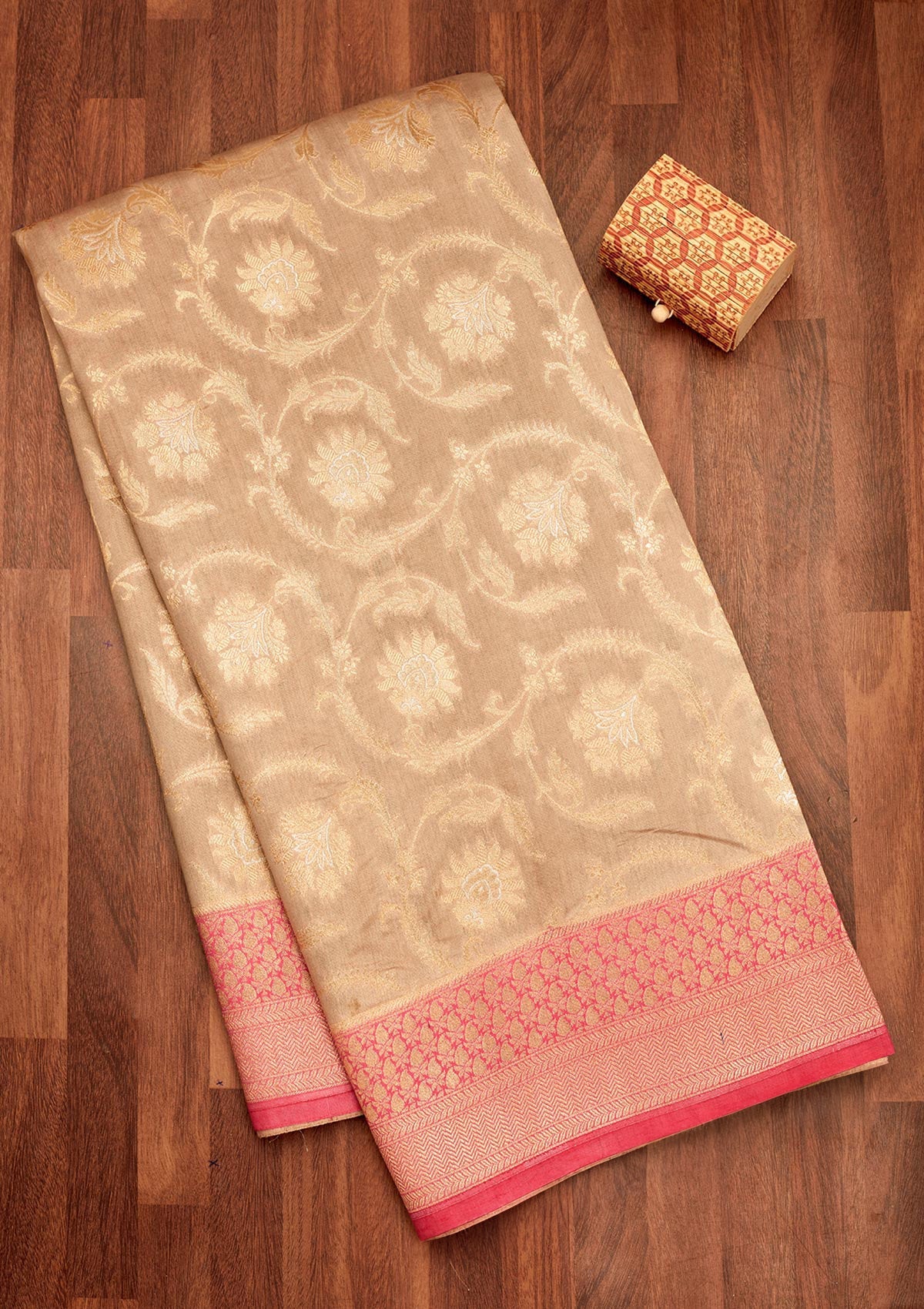 Koskii Grey Zariwork Pure Silk Saree – Women's