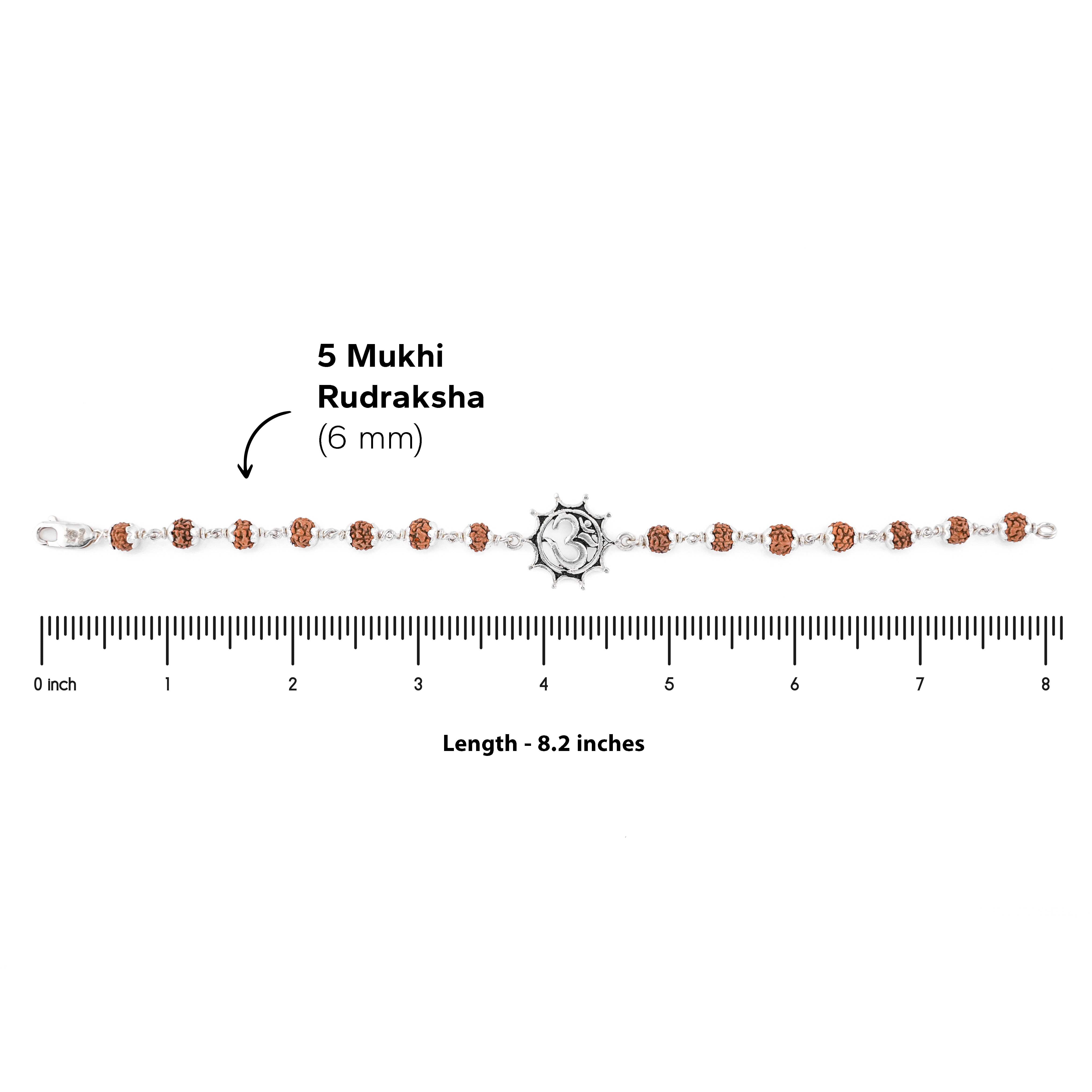 Prinjal Jewellers Rudraksha silver bracelet with Om in Pointed Circle single line - view 6