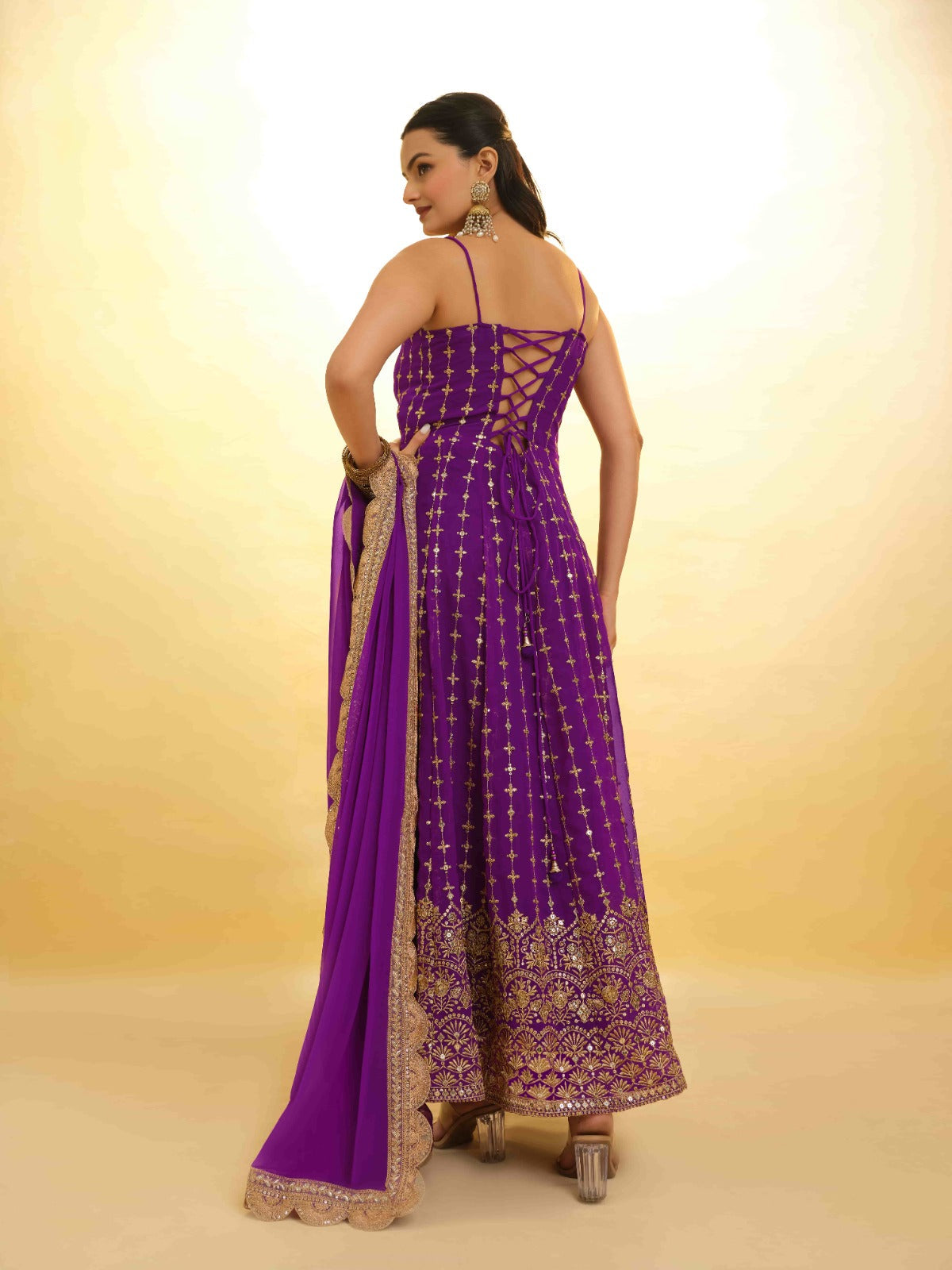 ClothsVilla Purple Georgette Dress with Embroidery & Sequins – Ready to Wear - view 7