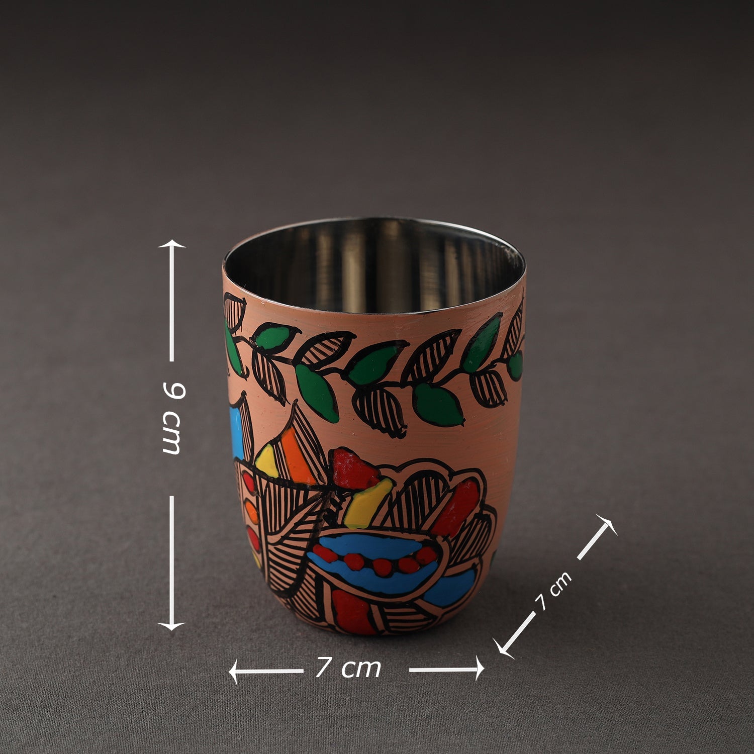 AAYAAS Brown - Godna Madhubani Handpainted Stainless Steel Glass - view 3