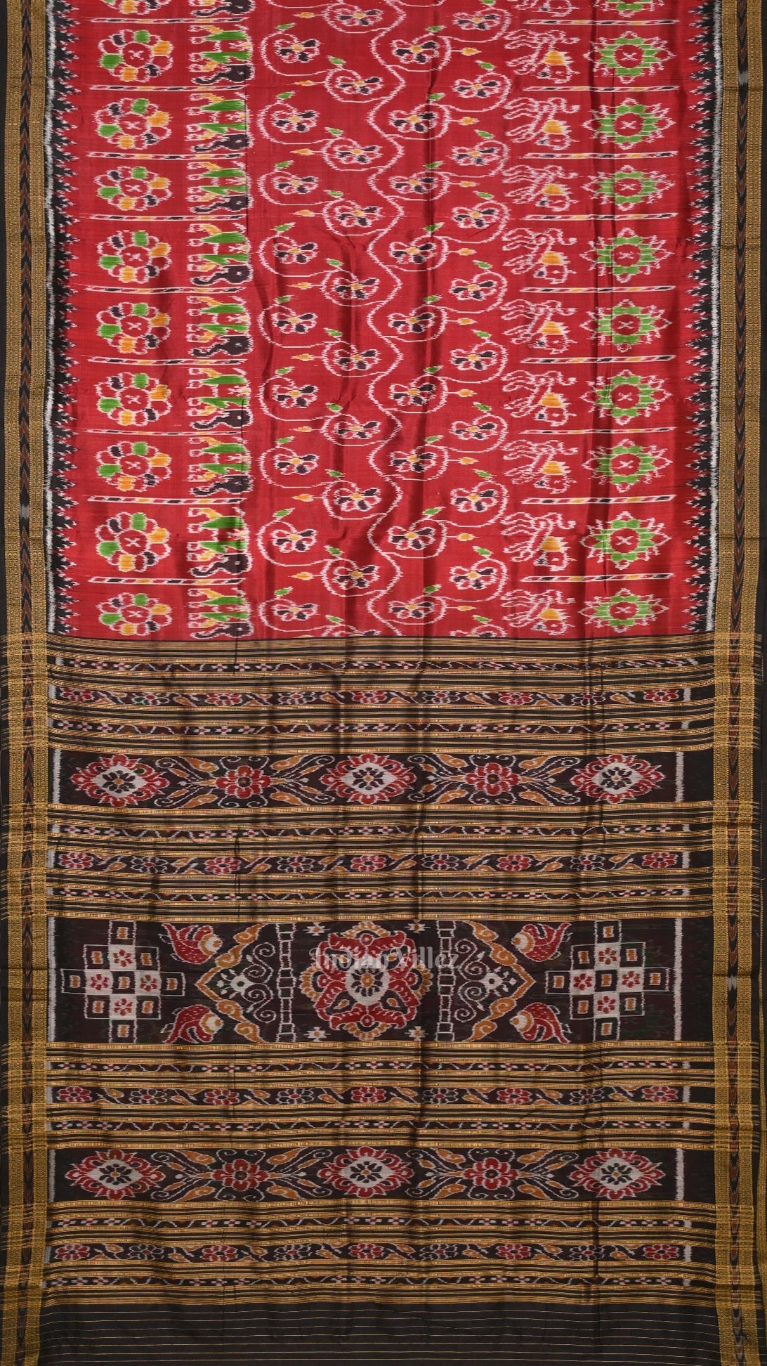 IndianVillèz Maroon Elephant Theme Odisha Ikat Khandua Silk Saree