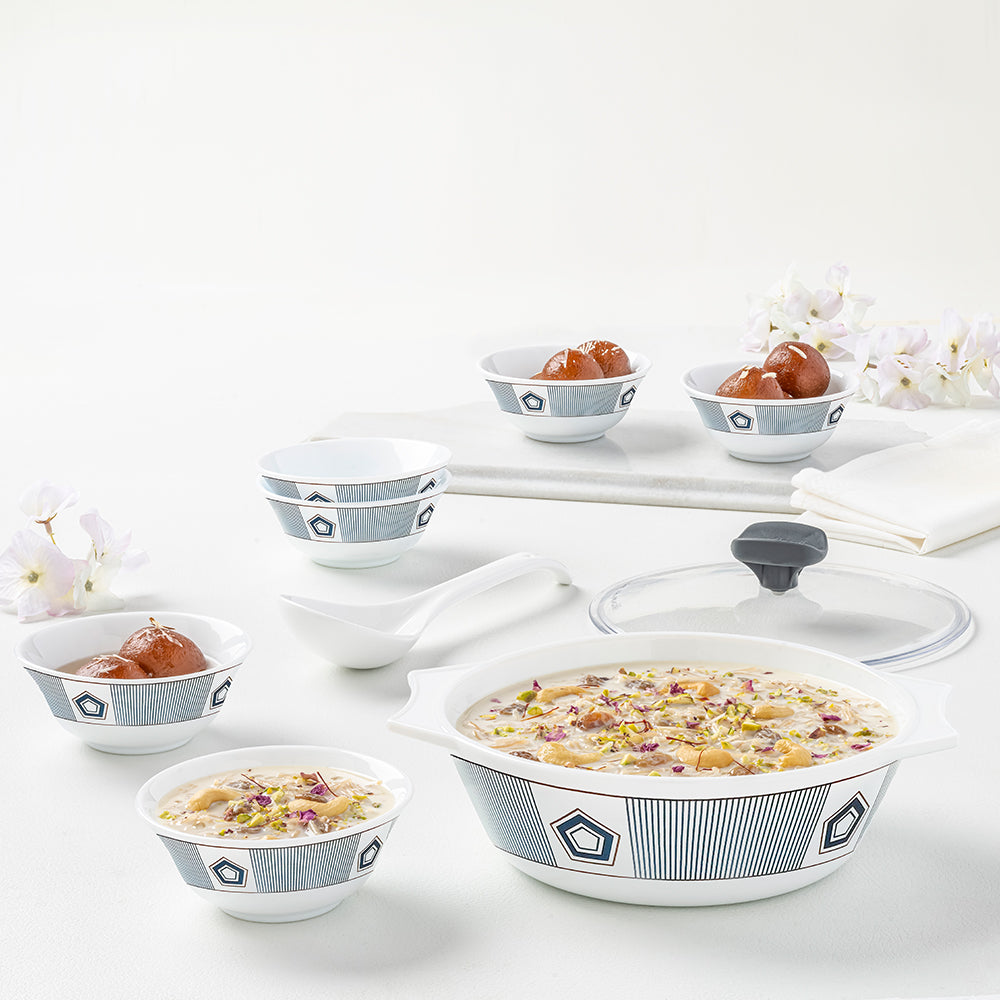 My Borosil Larah by Borosil, Opalware, Microwave Safe, Crystal Dessert Set (9pcs)