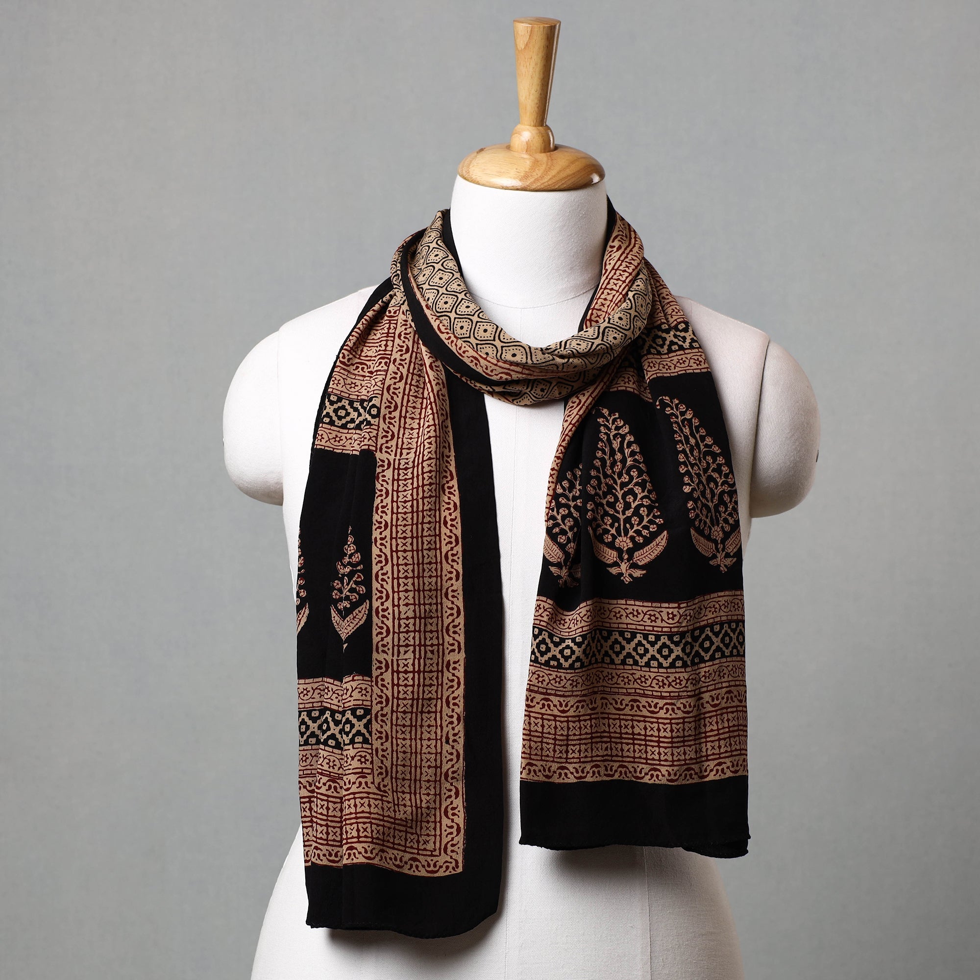BAGH PRINTS BY MOHAMMED BILAL KHATRI Brown - Bagh Hand Block Printed Crepe Silk Stole
