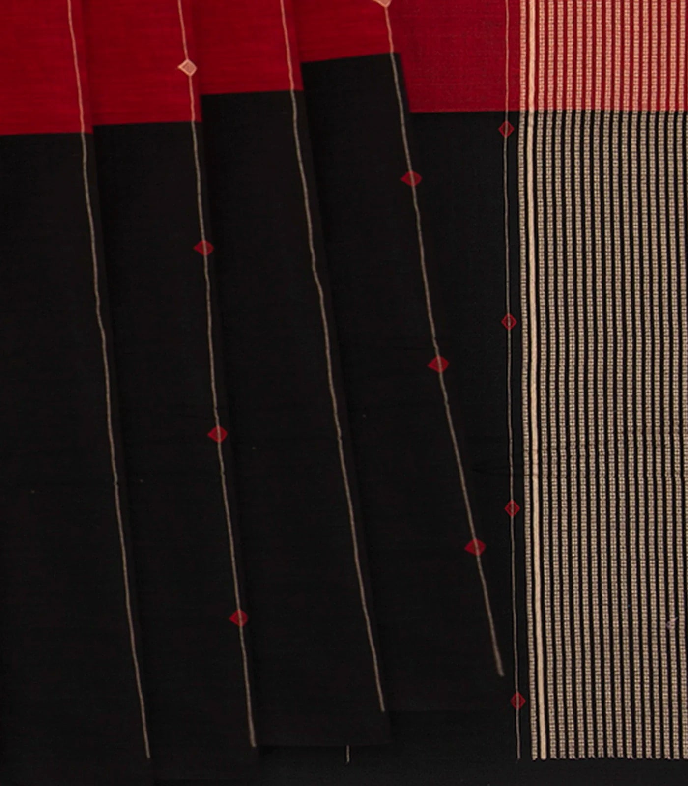 RmKV Black & Magenta Handwoven Chanderi Half & Half Cotton Saree With Stripped Pallu-Black