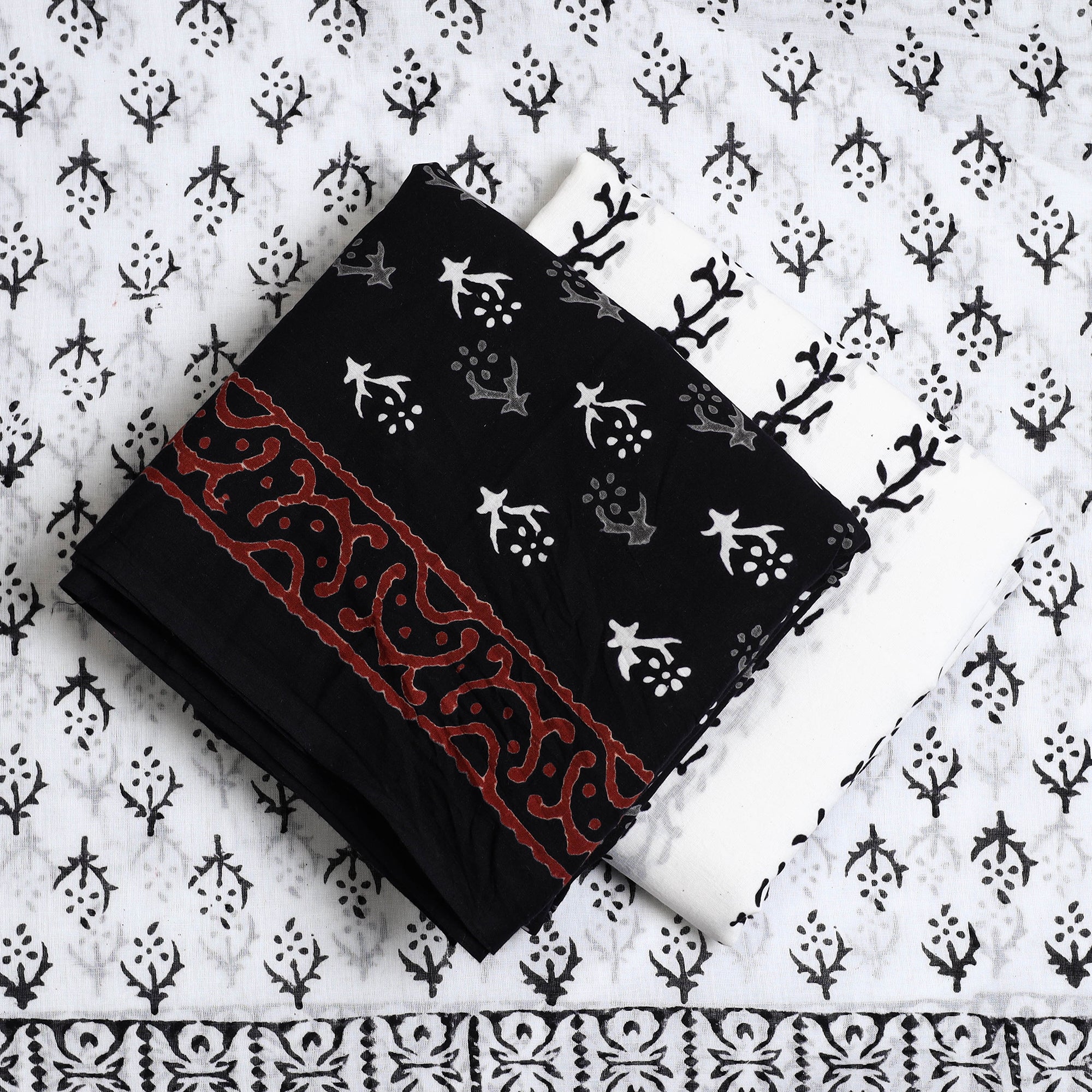 ARTISAN HAND BLOCK PRINTS Black - 3pc Sanganeri Block Print Cotton Dress Material 22 - view 2