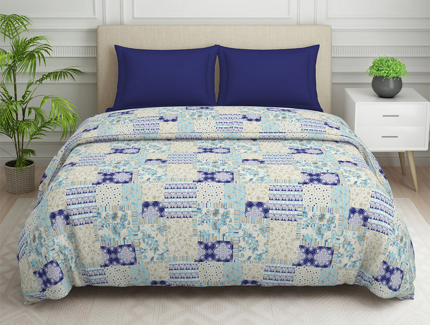Spaces India Geometric Blue Polycotton Quilt Double Harmony - By Welspun