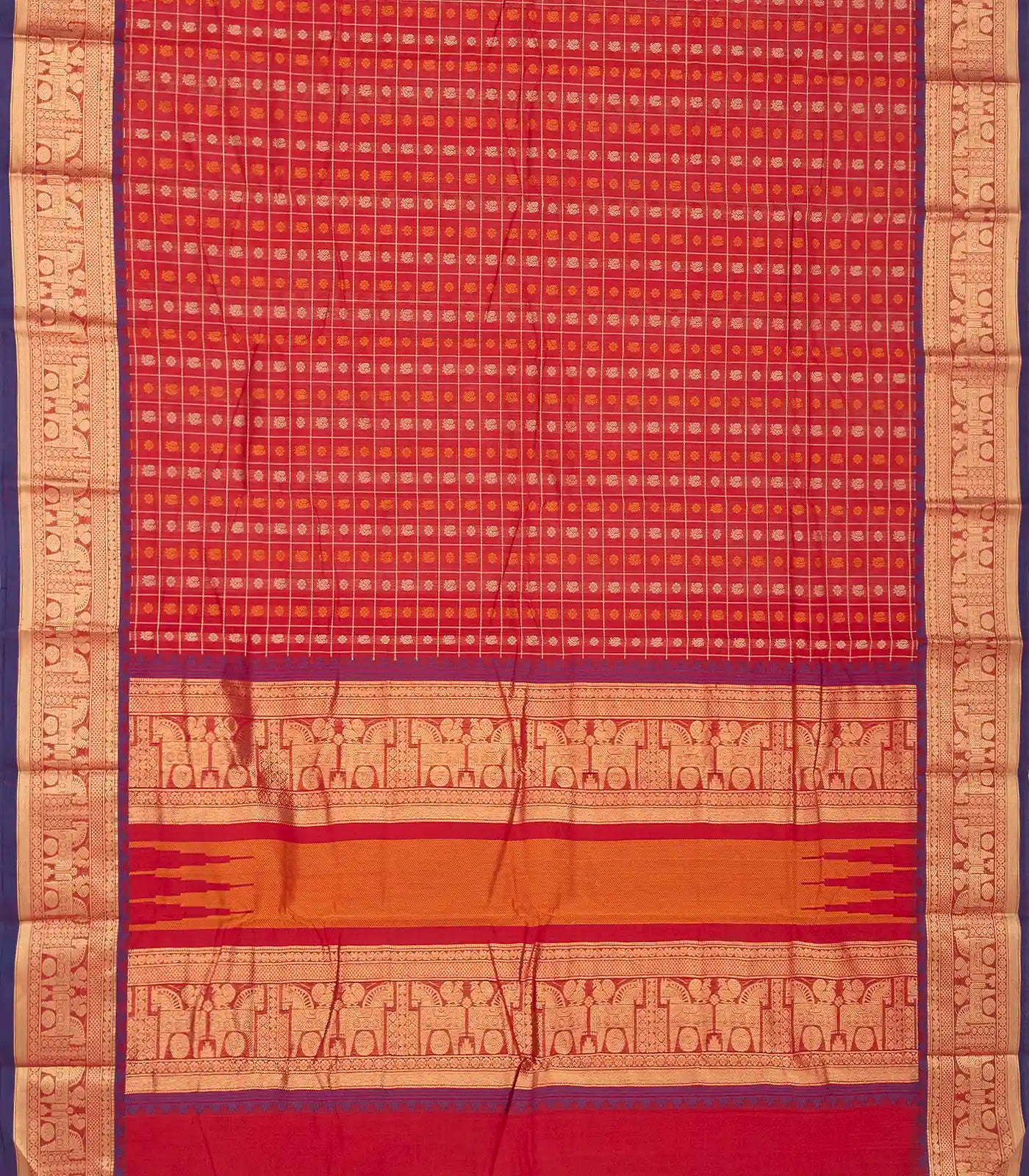 RmKV Red Handloom Kanchi Cotton Saree And Checks - view 2