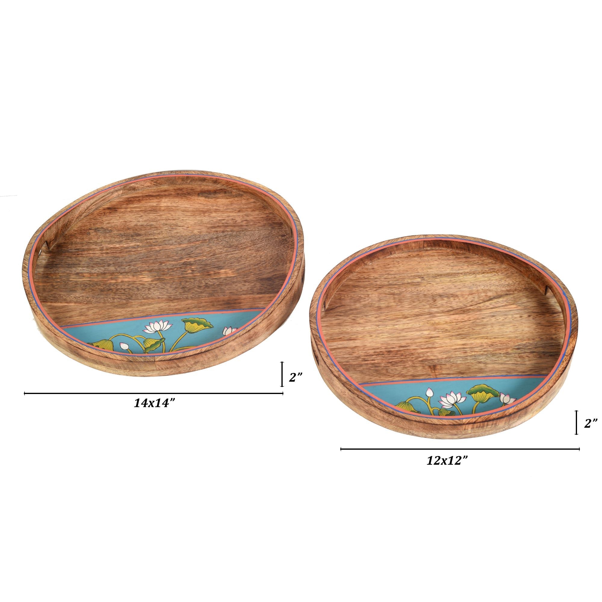 ART CREATIONS BY SUMAN SONTHALIA Brown - Pichhwai Leela Round Serving Tray (Set of 2) - view 6