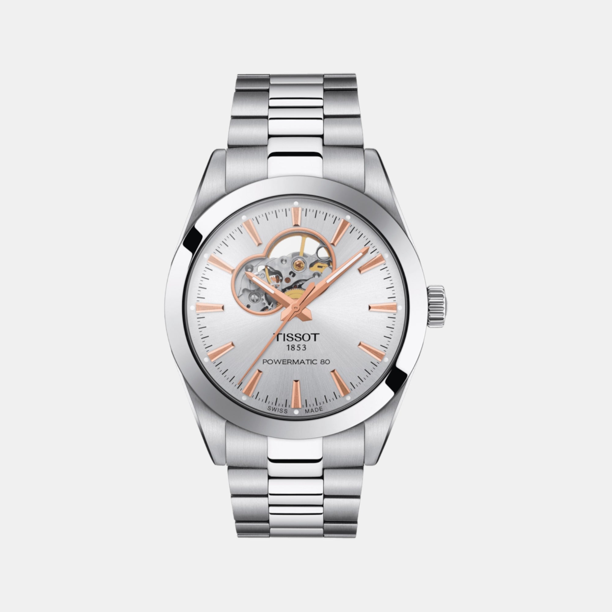 Tissot Gentleman Open Heart Men Automatic Silver Dial Analog Stainless Steel Watch T1274071103101