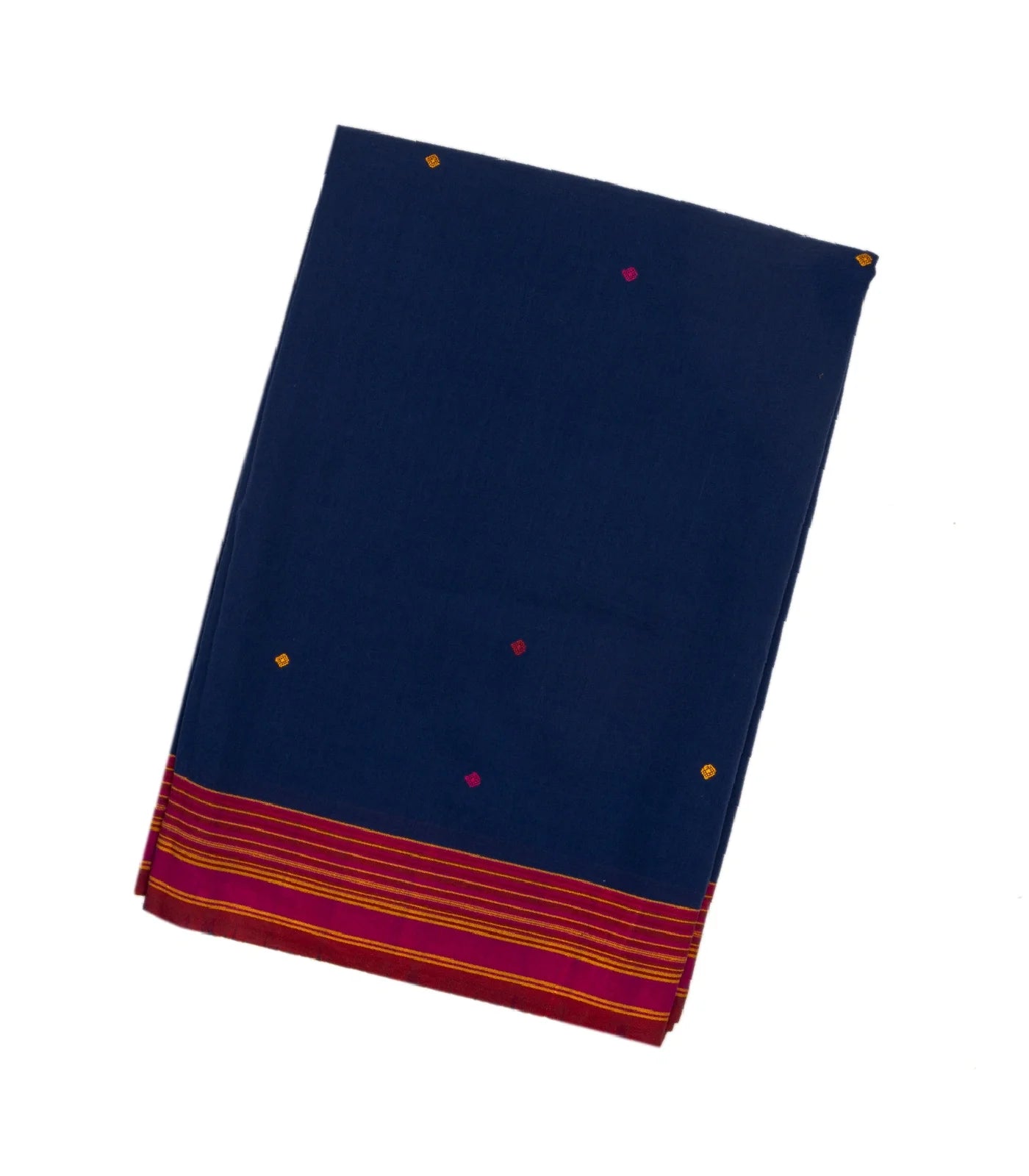 RmKV Dark Blue Handloom Bhujodi Cotton Saree With Diamond Buttas
