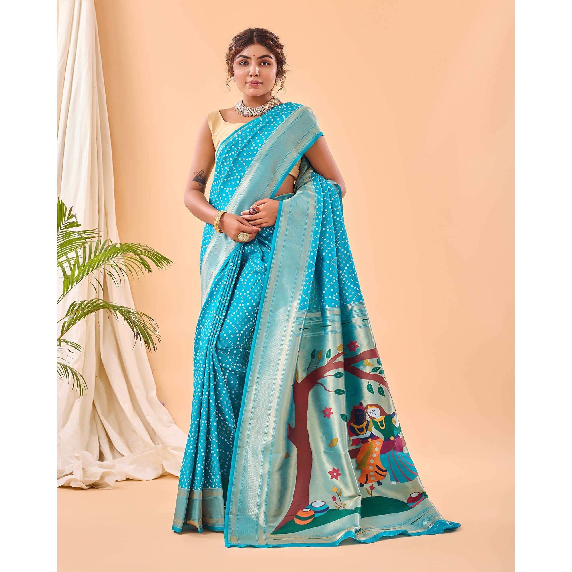 TASARIKA COUTURE Blue - Bandhej Paithani Sky Paithani Silk Handwork Saree