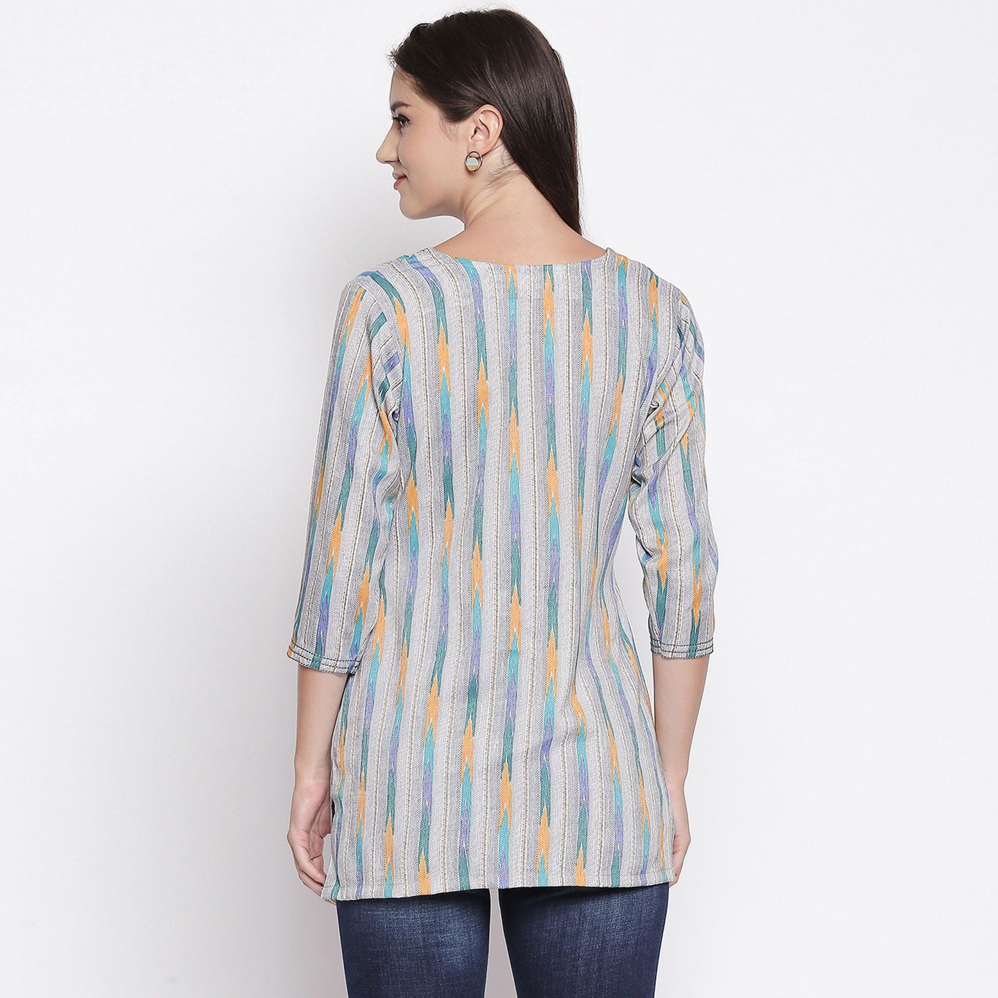 Peachmode Grey Printed Pure Cotton Top - view 6