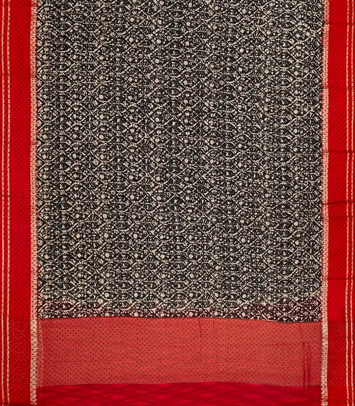 RmKV Black Chanderi Cotton Saree With Printed Jaal & Contrast Border-Black - view 2