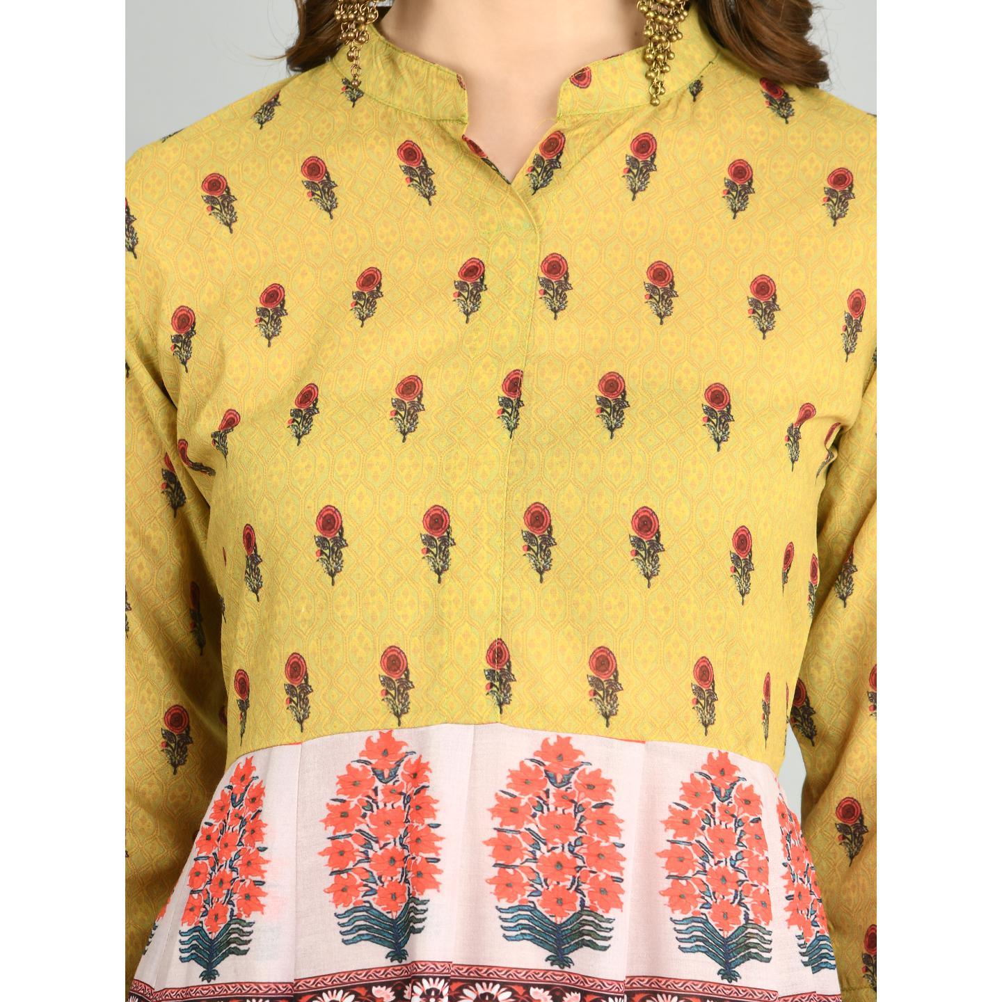 Peachmode Multicoilored Cotton Printed 3/4 Sleeve Mandarin Neck Casual Dress - view 6