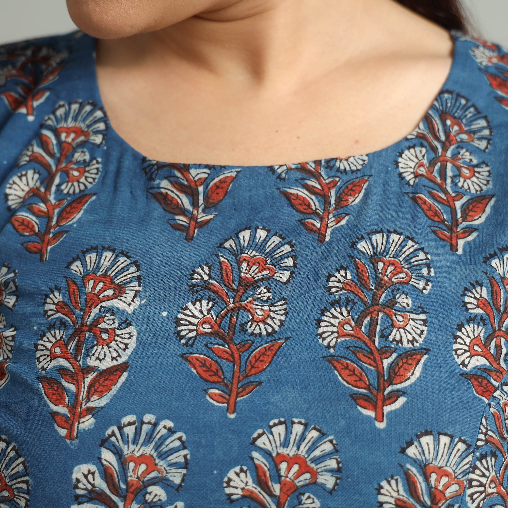 ITOKRI CASUALS Blue - Bagru Dabu Block Printed Cotton Stitched Blouse 12 - view 4