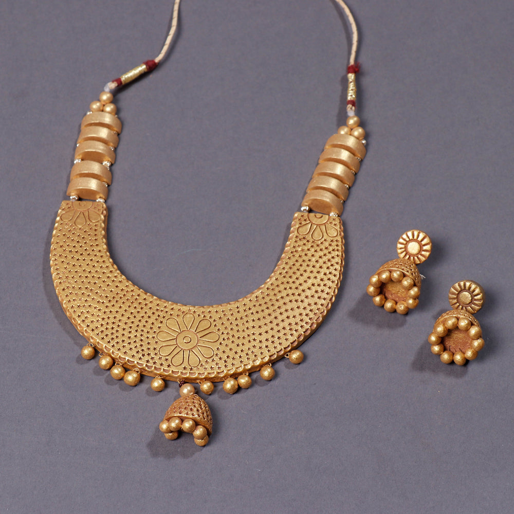 KHUSHBASH - HAPPY LOOM OF EAST Bishnupur Handpainted Terracotta Necklace Set - view 2