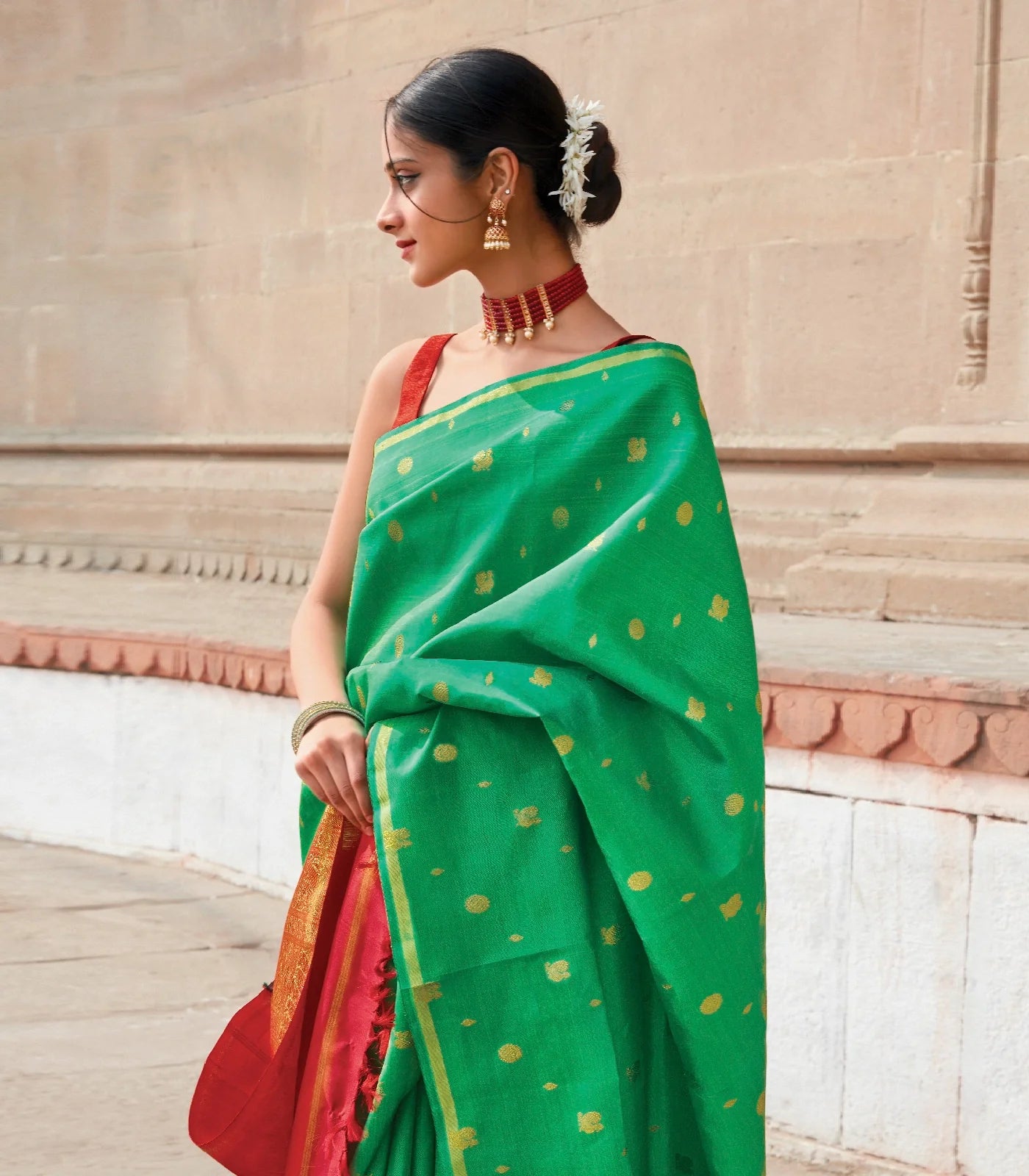 RmKV Aquamarine Handloom Kanchipuram Silk Saree With Contrast Pallu - view 2