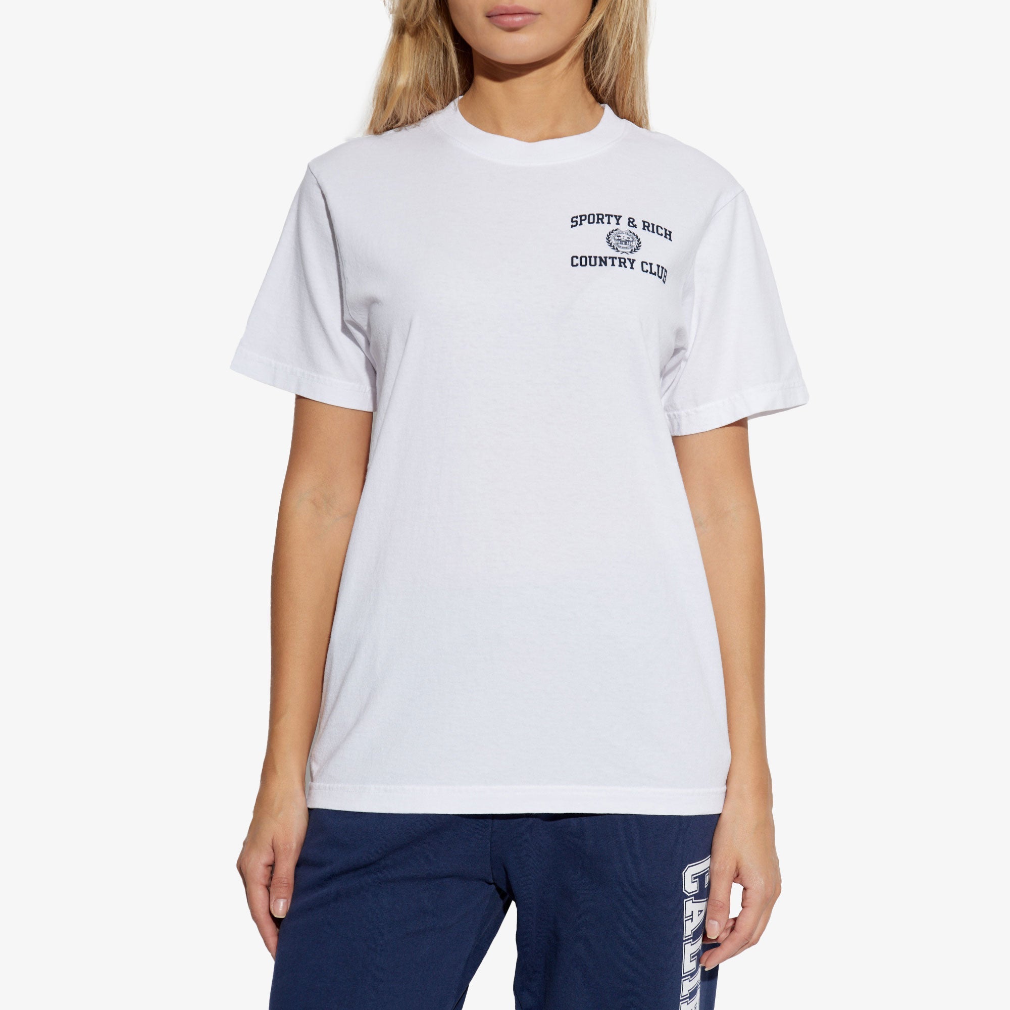 Sporty & Rich | Varsity Crest T-shirt { White/navy - view 2