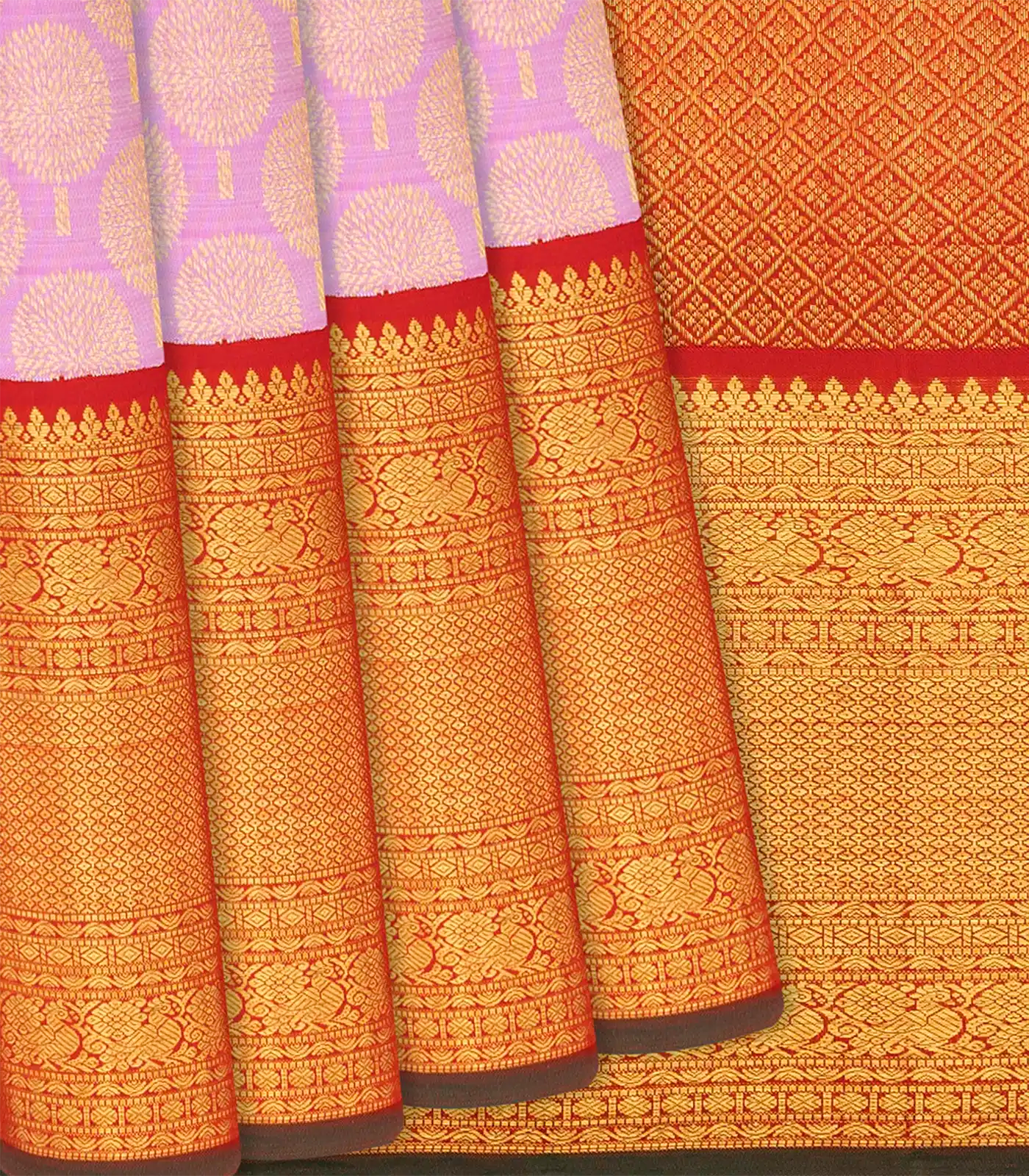 RmKV Baby Pink Handloom Kanchipuram Korvai Silk Saree With Floral Motifs-Baby Pink