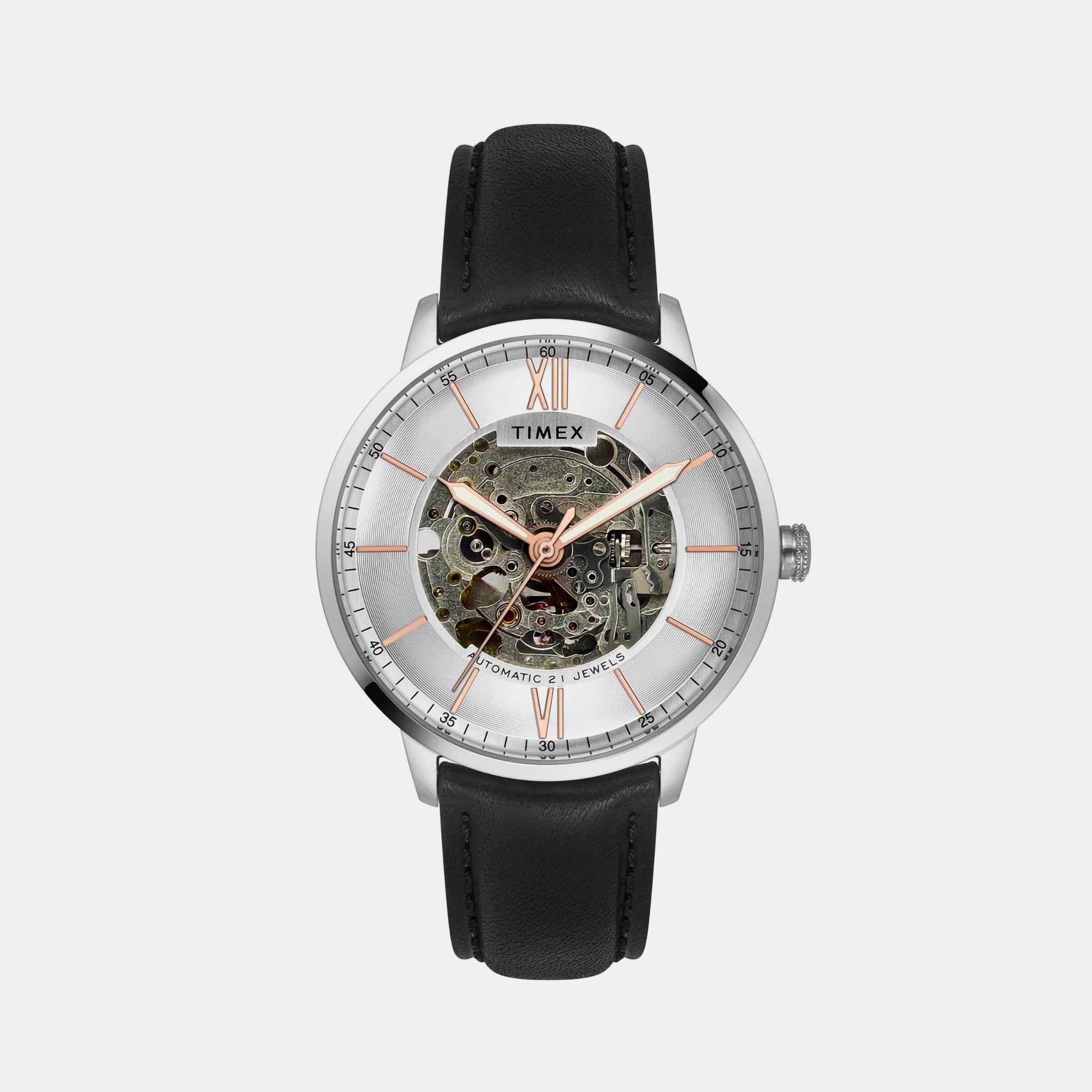 Timex E Class Men Automatic Silver Dial Analog Leather Watch TWEG23500