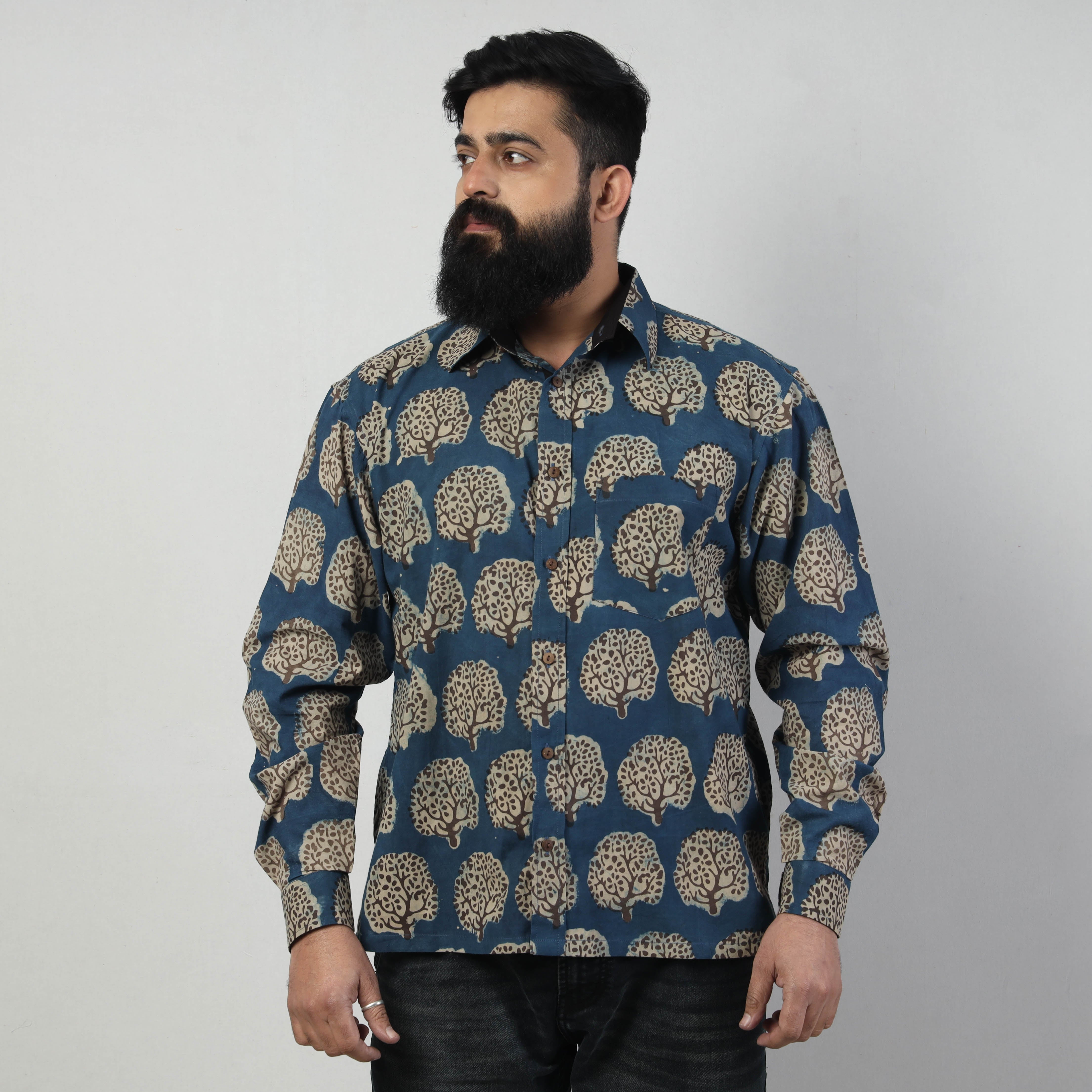 BINDAAS UNLIMITED Blue - Bindaas Block Art Printed Cotton Men Full Sleeve Shirt