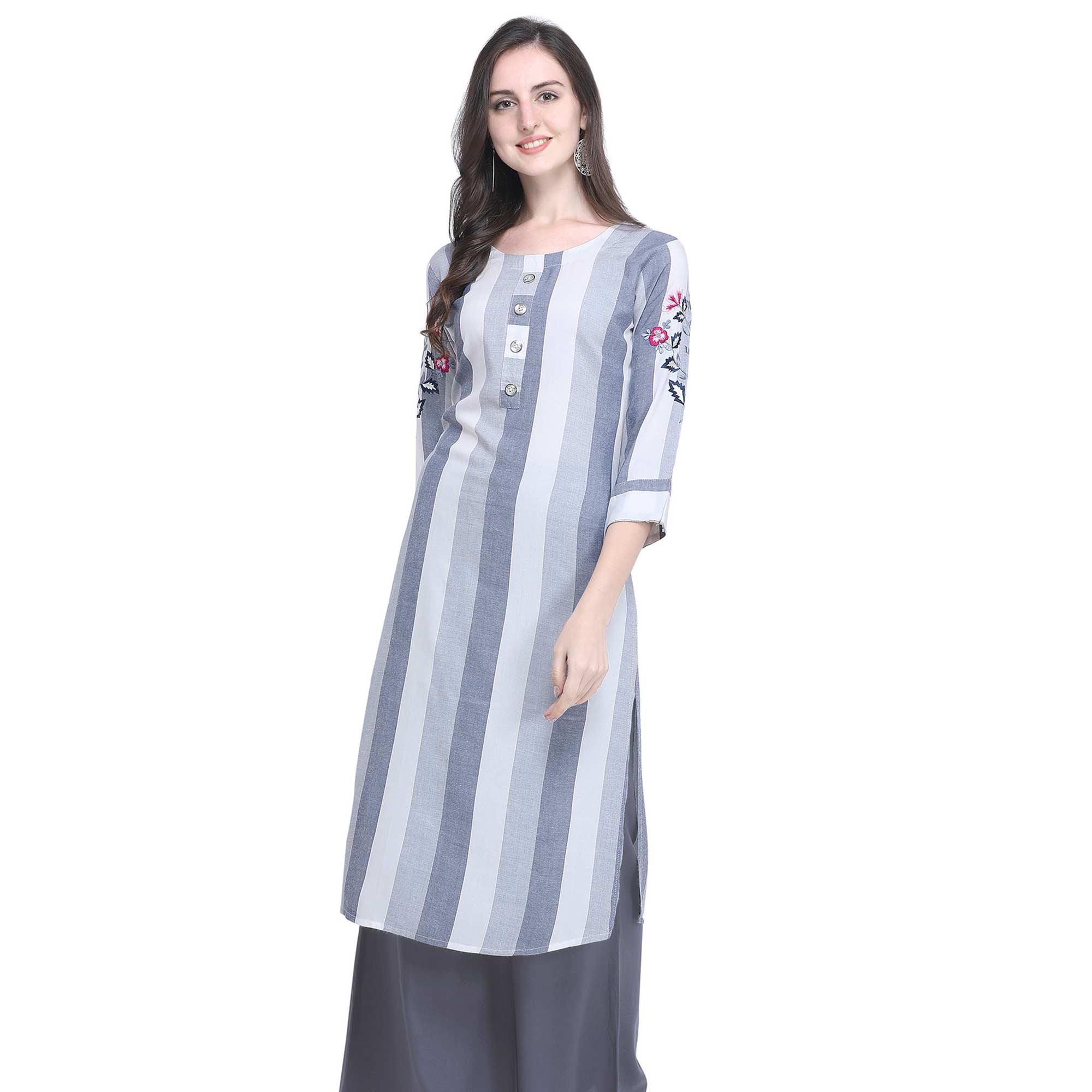 Peachmode Seller Lovely Gray Colored Casual Embroidered Rayon Kurti