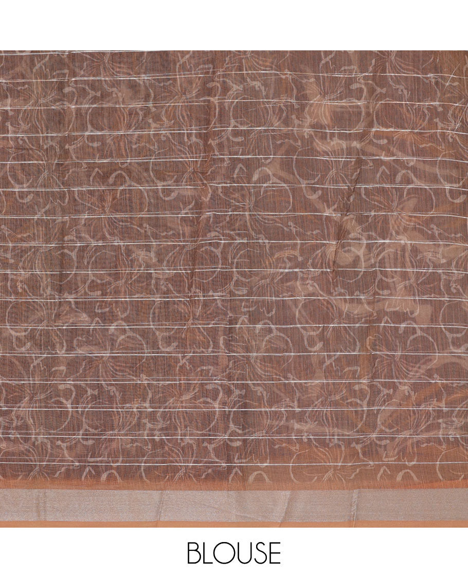 Pothys Blue striped & floral printed & sequins linen saree, contrast sequins striped border - view 2
