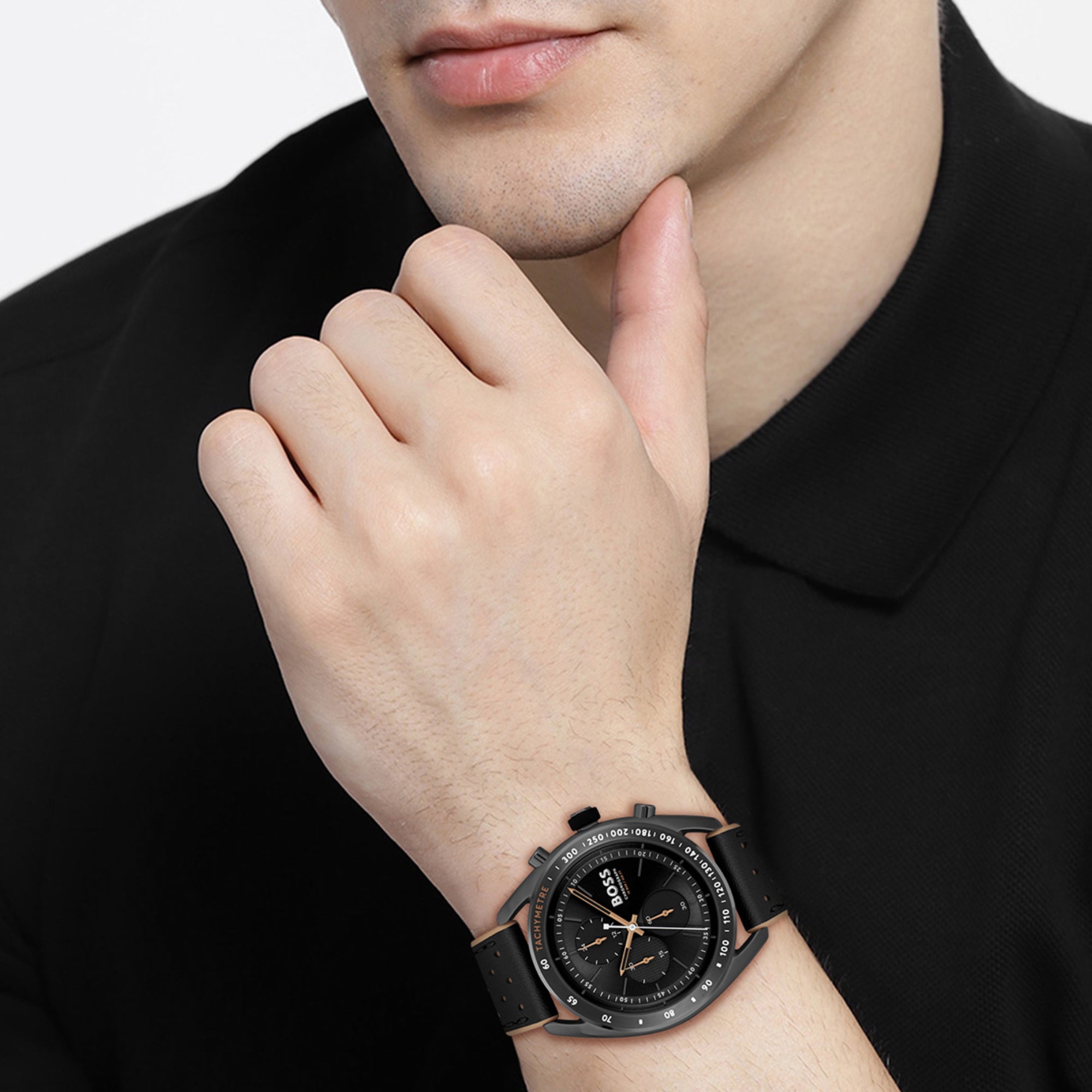 Boss Center Court Men Quartz Black Dial Chronograph Leather Watch 1514022 - view 4