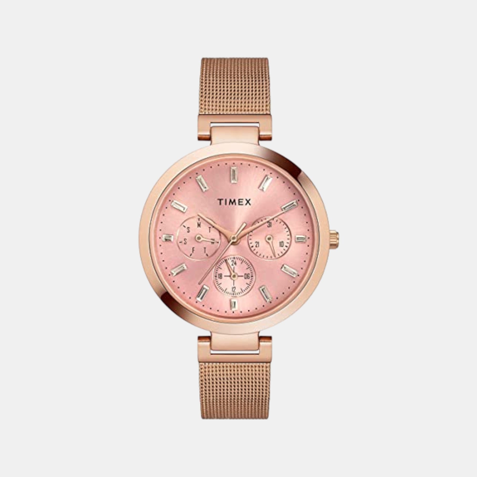 Timex Fashion Women Quartz Pink Dial Chronograph Stainless Steel Watch TW000X242