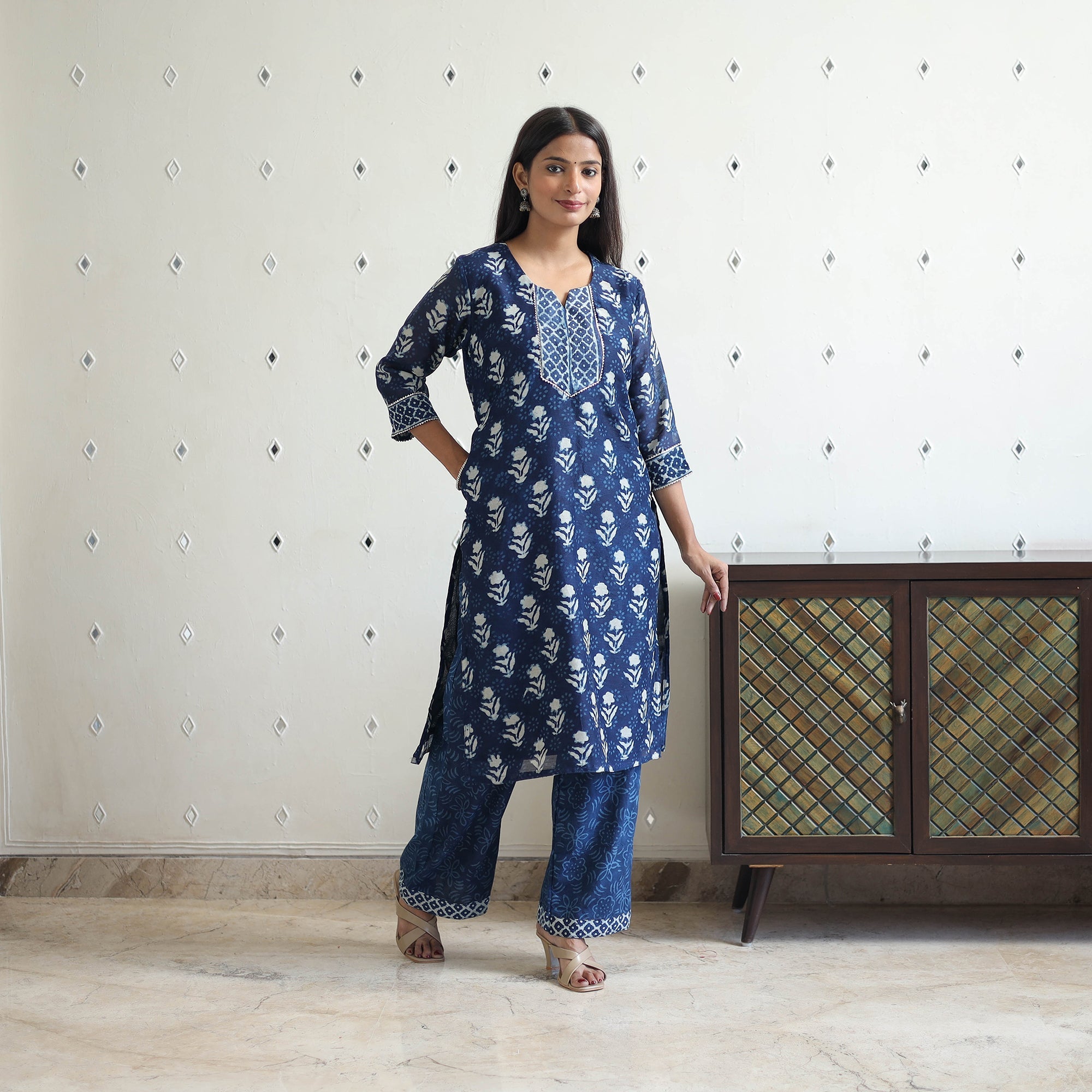 ITOKRI CASUALS Blue - Chanderi Silk Indigo Bagru Block Print Kurta Set 04 - view 5