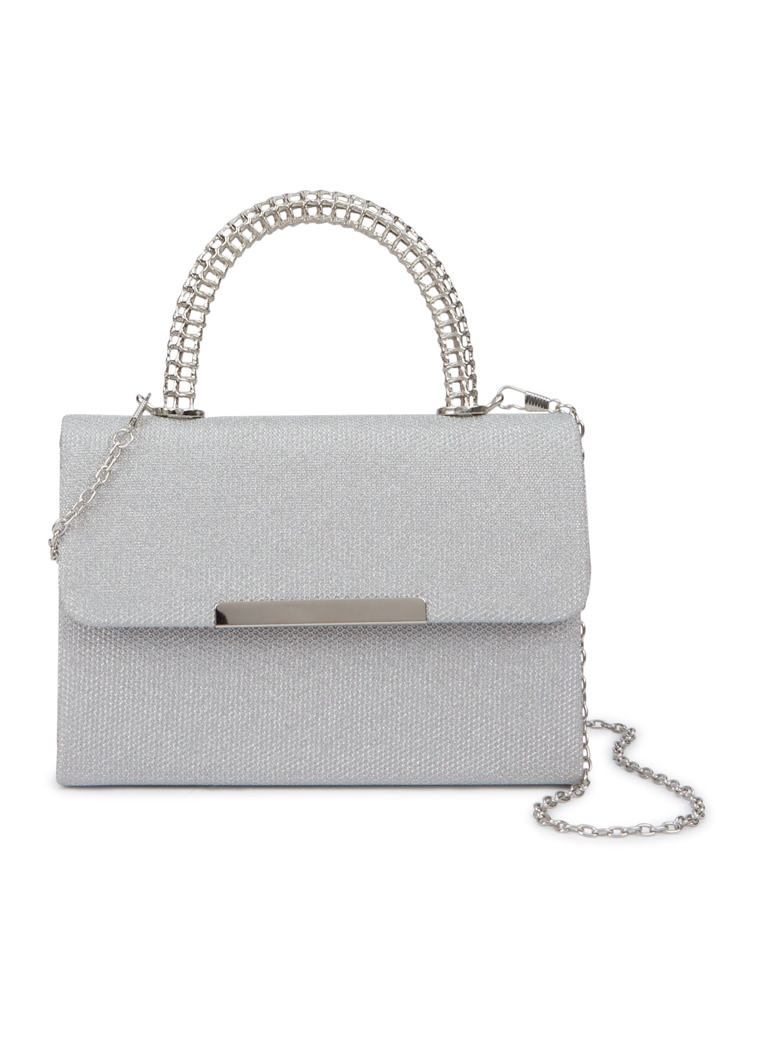 Rainbow Shops Lurex Metal Handle Square Clutch - view 2