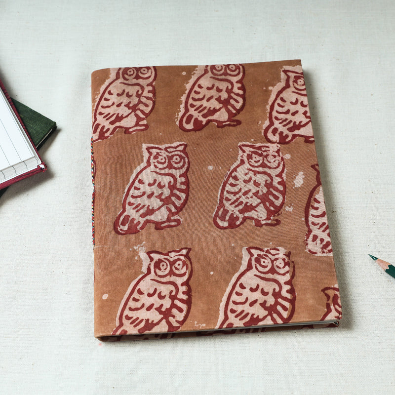 CHUTNEY CRAFT STUDIO Brown - Art Block Print Fabric Cover Handmade Paper Notebook (9 x 7 in)