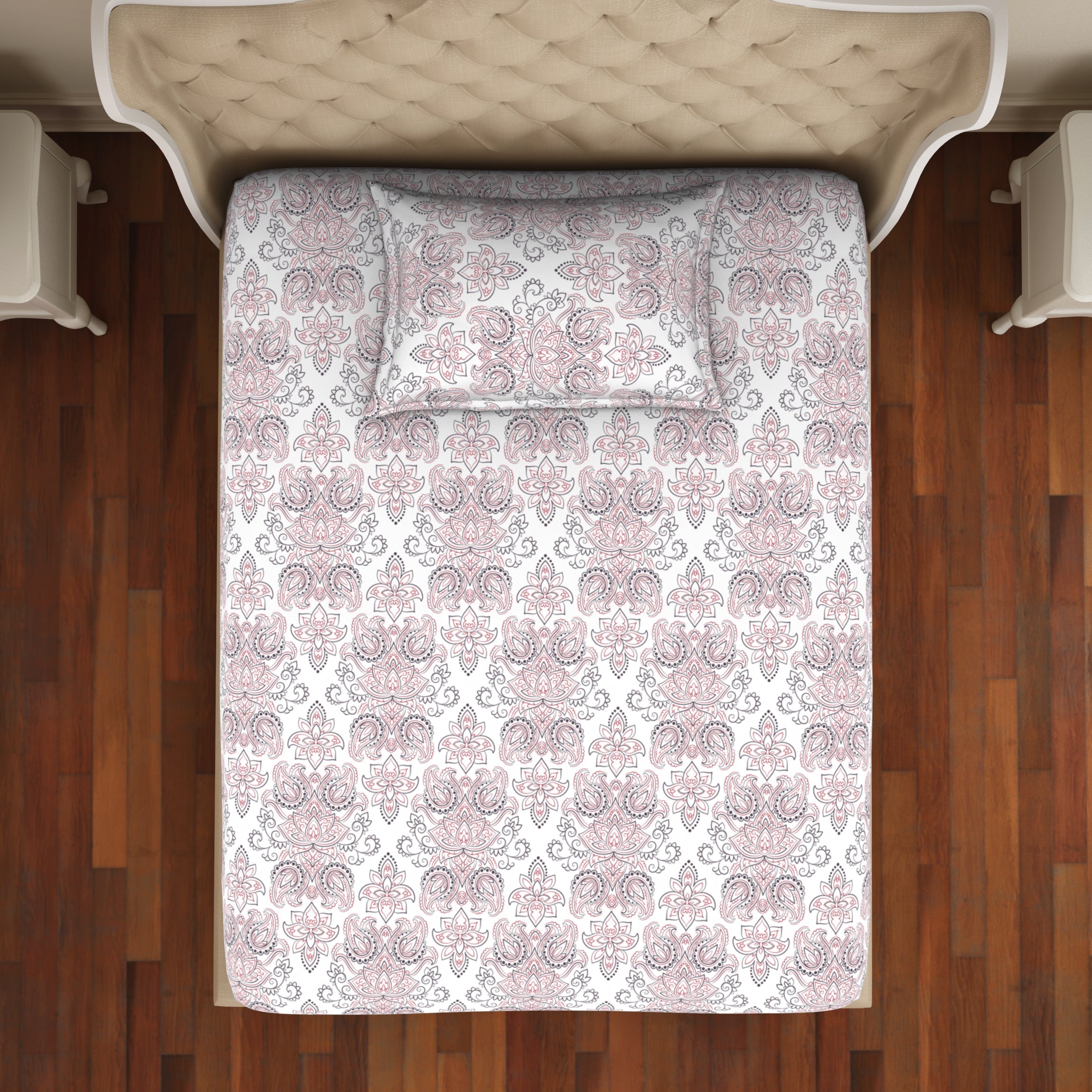 Spaces India Ornate Slate/Red - Grey Cotton Rich Single Bedsheet - 2-In-1 By Welspun - view 5
