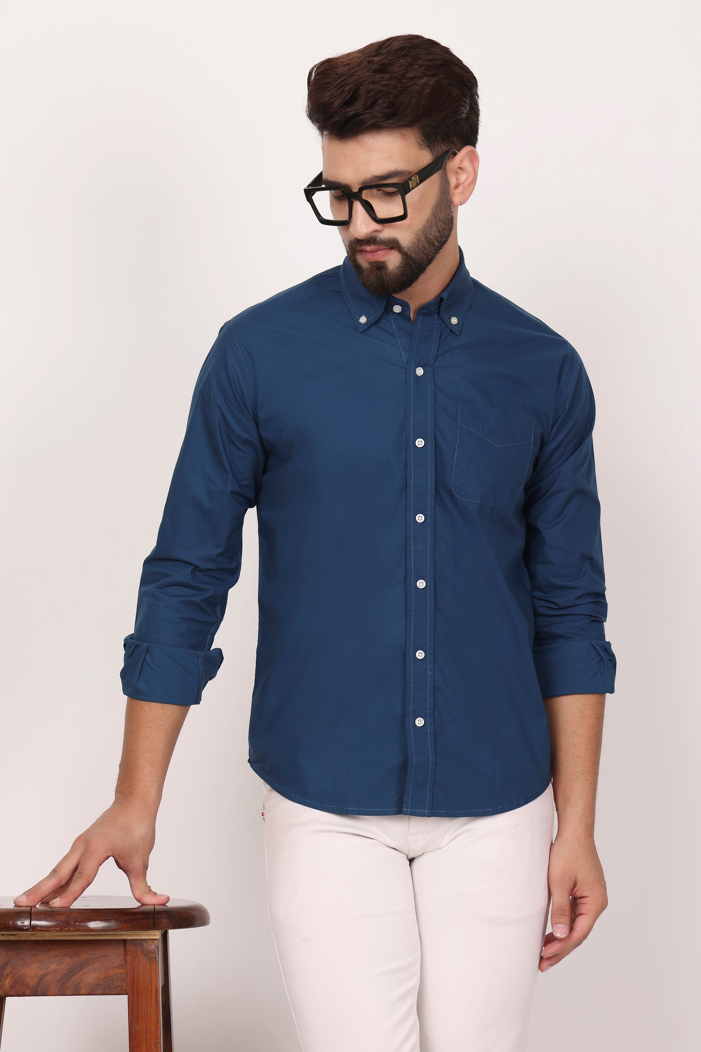 BlackTree New Royal Blue Down Button Casual Shirt I 100% Cotton Twill