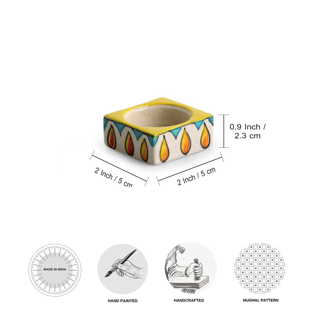 EXCLUSIVELANE 'Mughal Blazing Jugnu' Handpainted Tea Light Holder (Set of 4, Ceramic) - view 4
