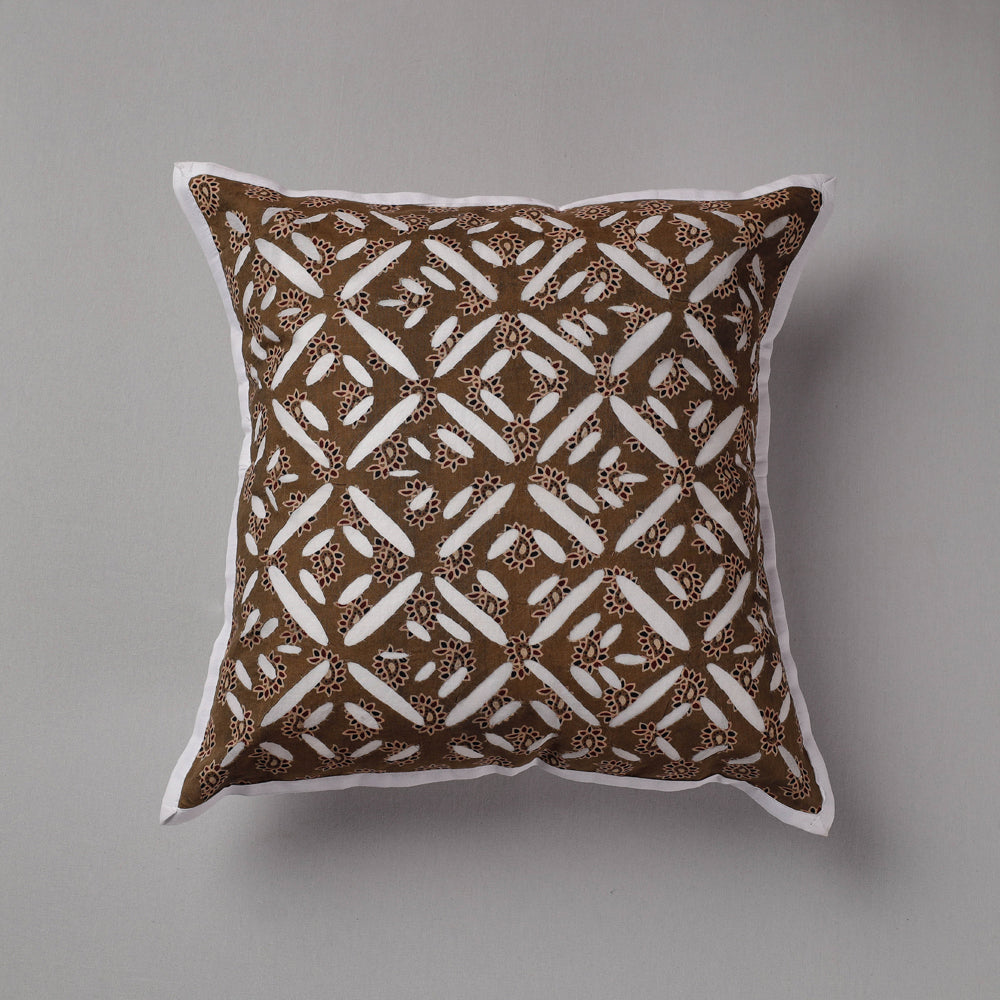 SHADES OF MARUDHARA Brown - Cutwork Cotton Applique Cushion Cover (16 x 16 in)