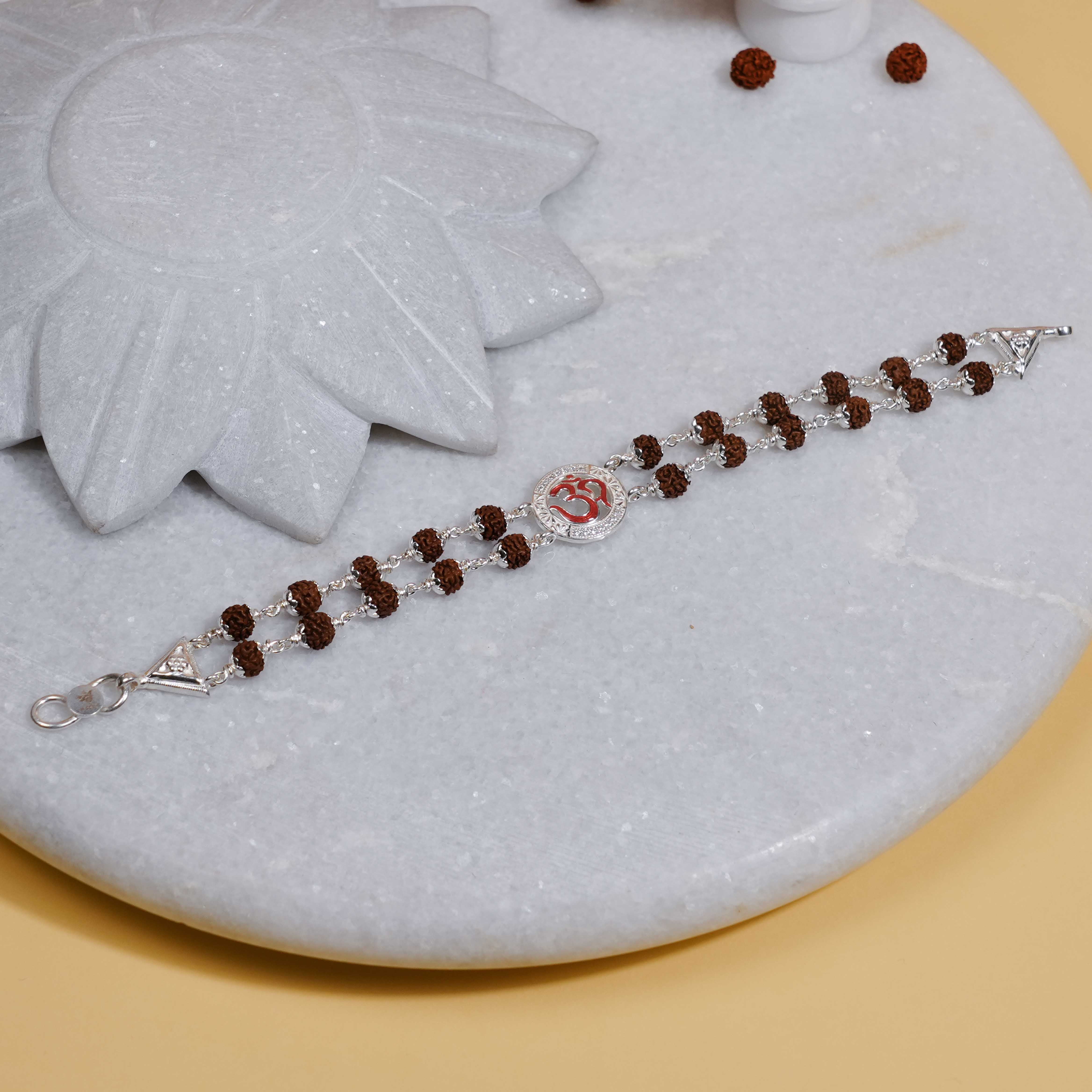 Prinjal Jewellers Rudraksha Silver Om in Round Shape double line Bracelet - view 2