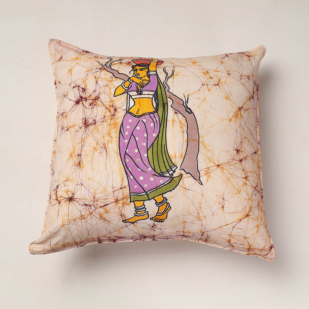 KACHCHH JI CHHAAP Beige - Hand Batik Printed Pure Cotton Cushion Cover (18 x 18 in)