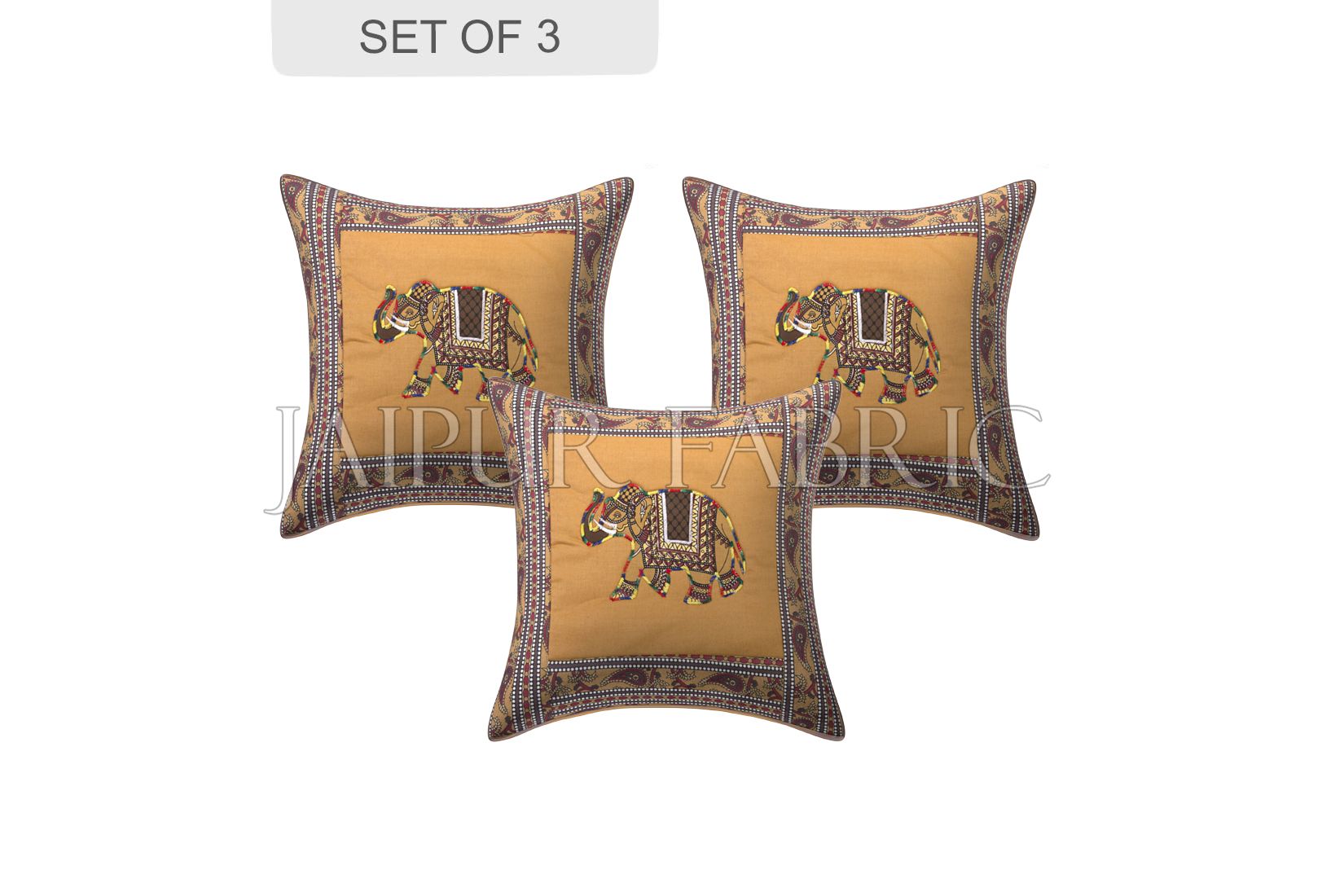JaipurFabric® Brown Elephant Design Patchwork & Applique Cushion Cover - view 2