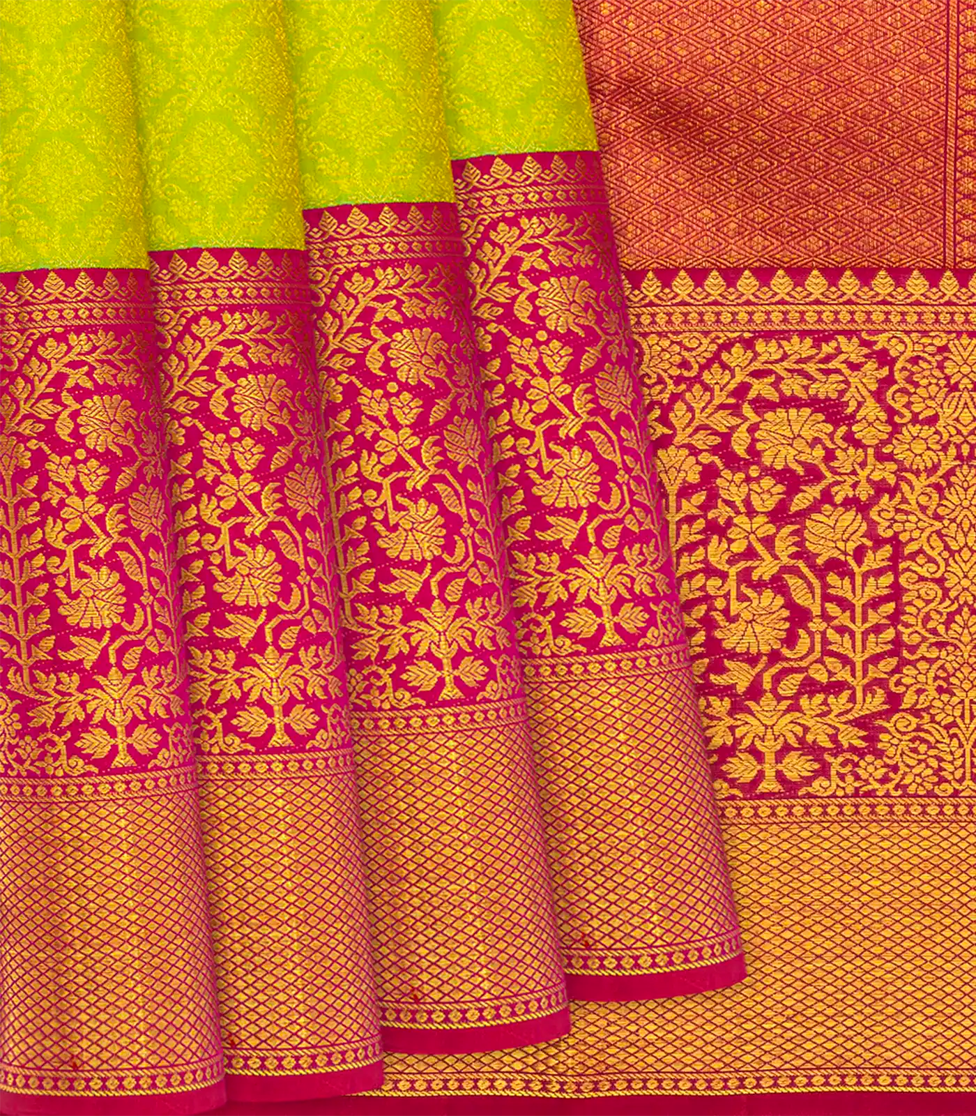 RmKV Green Handloom Kanchipuram Korvai Silk Saree With Floral Motifs-Green