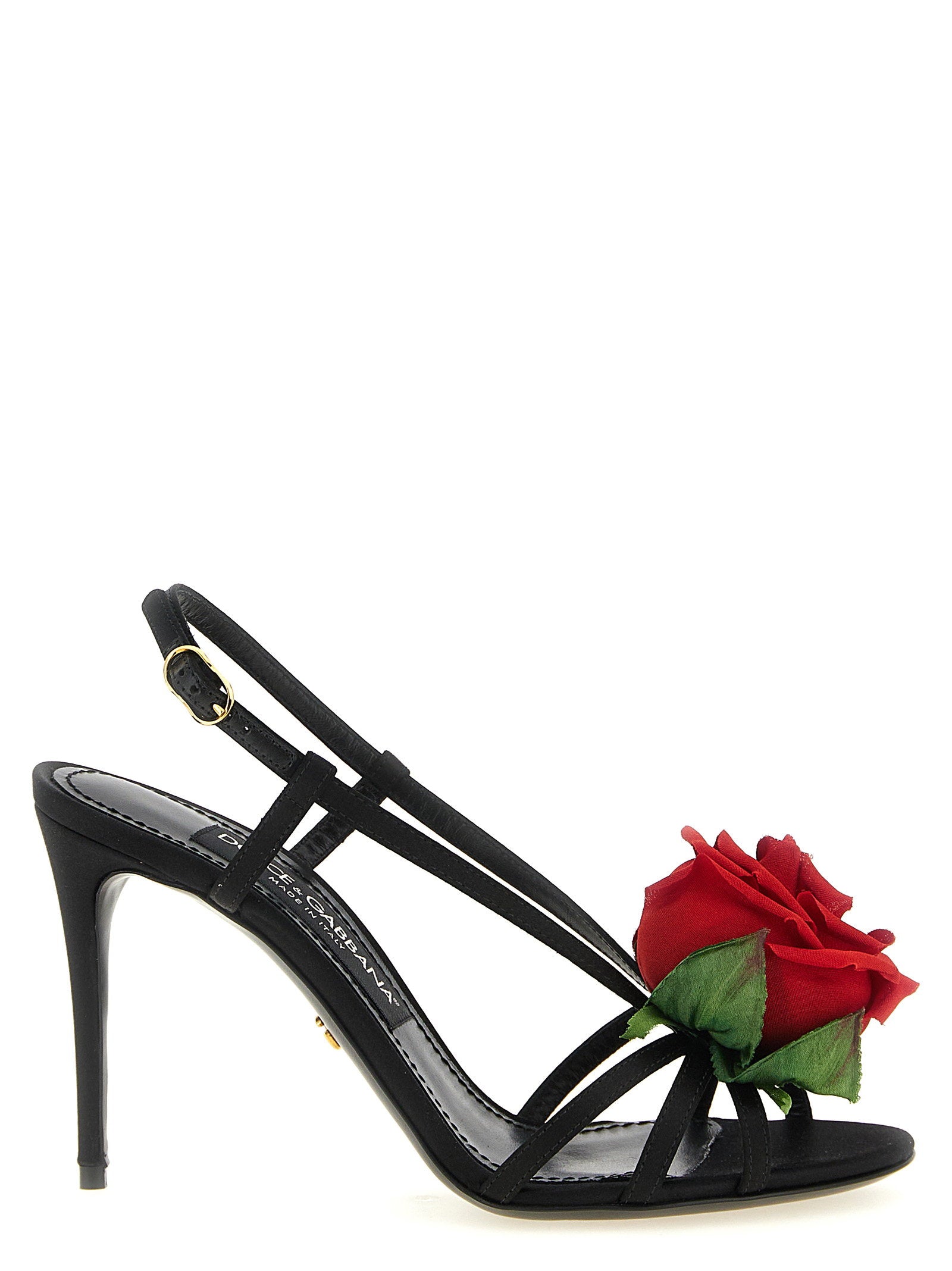 Dolce & Gabbana Satin Sandals With Flower – 68% viscose, 32% silk
